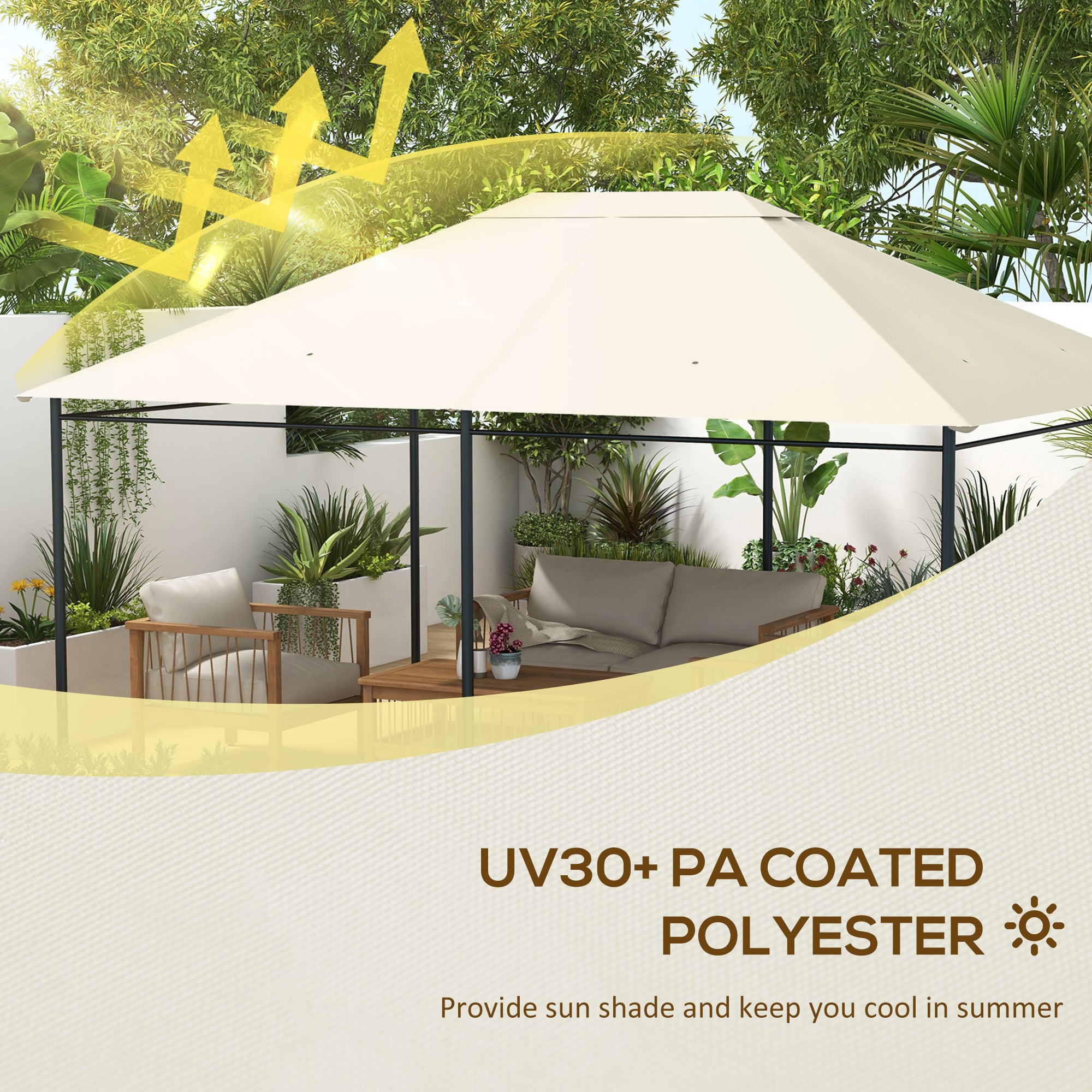 Outsunny 3 x 4m Gazebo Canopy Replacement Cover, Gazebo Roof Replacement (TOP COVER ONLY), Cream White