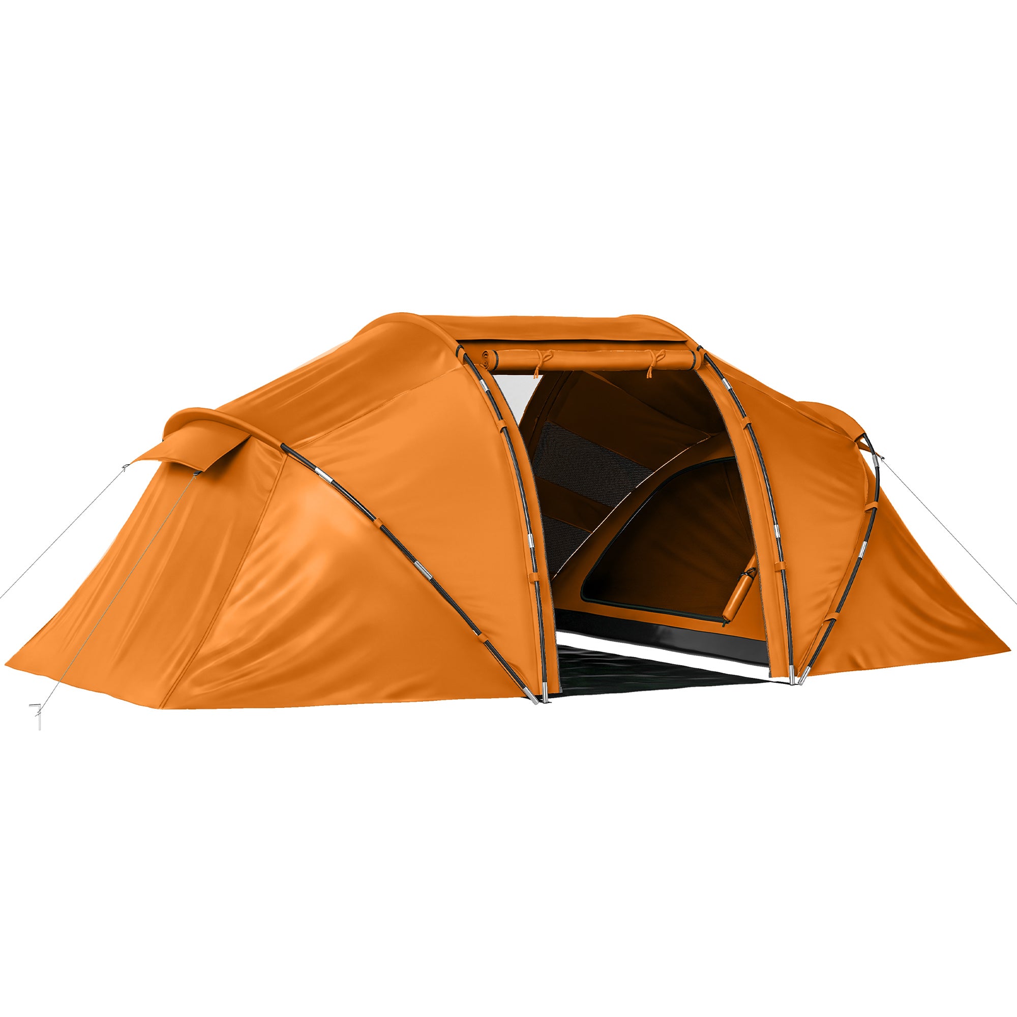 Outsunny 4-6 Man Camping Tent w/ Two Bedroom, Hiking Sun Shelter, UV Protection Tunnel Tent, Orange