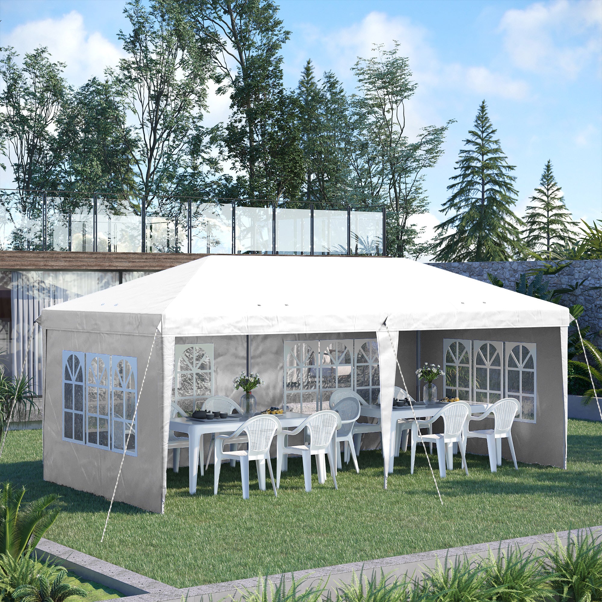 Outsunny 3 x 6m Pop Up Gazebo, Height Adjustable Marquee Party Tent with Sidewalls and Storage Bag, White