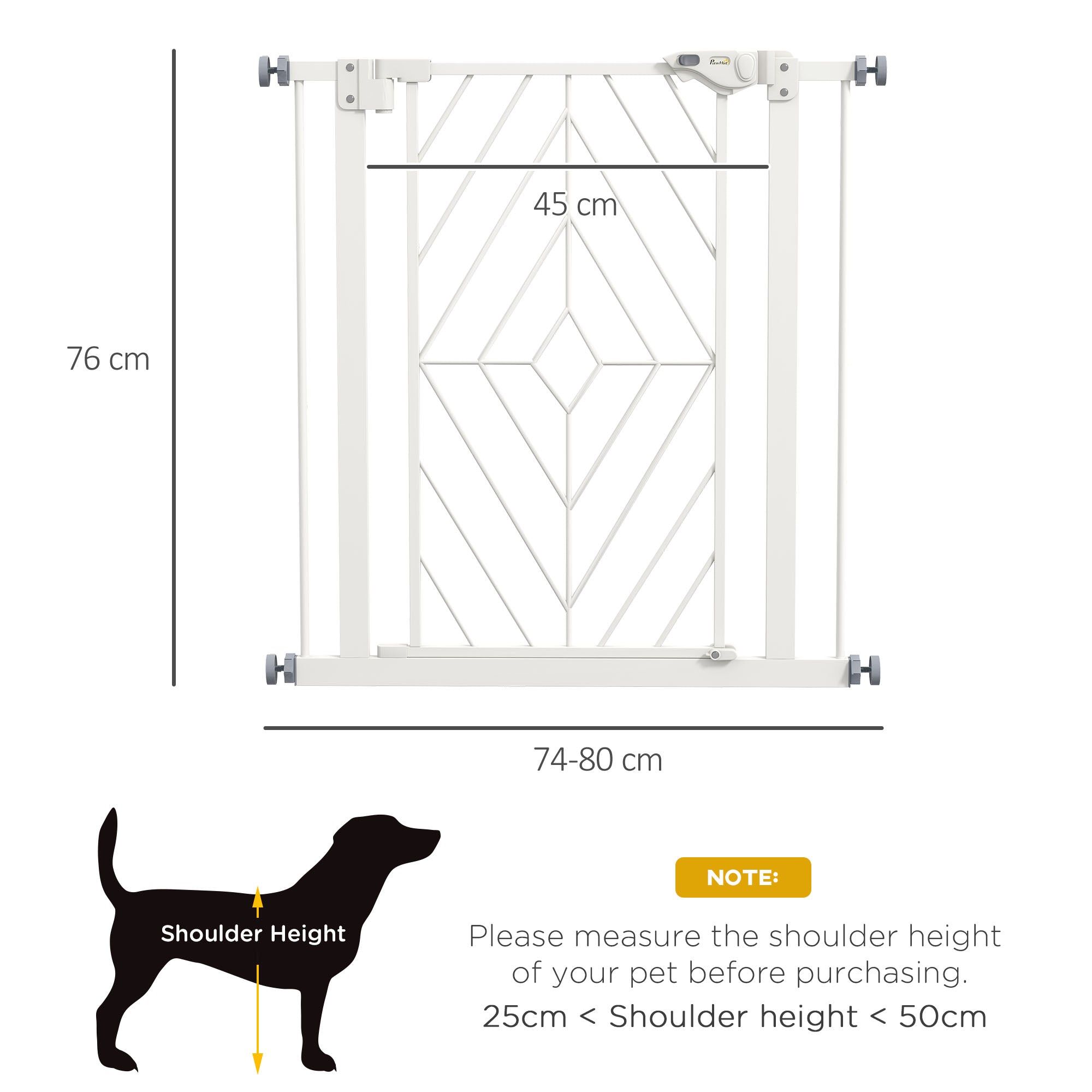 PawHut Pressure Fit Stair Gate, Dog Gate, with Auto Closing Door, Double Locking, Easy Installation, Openings 74-80cm - White - North Peak Garden Furniture