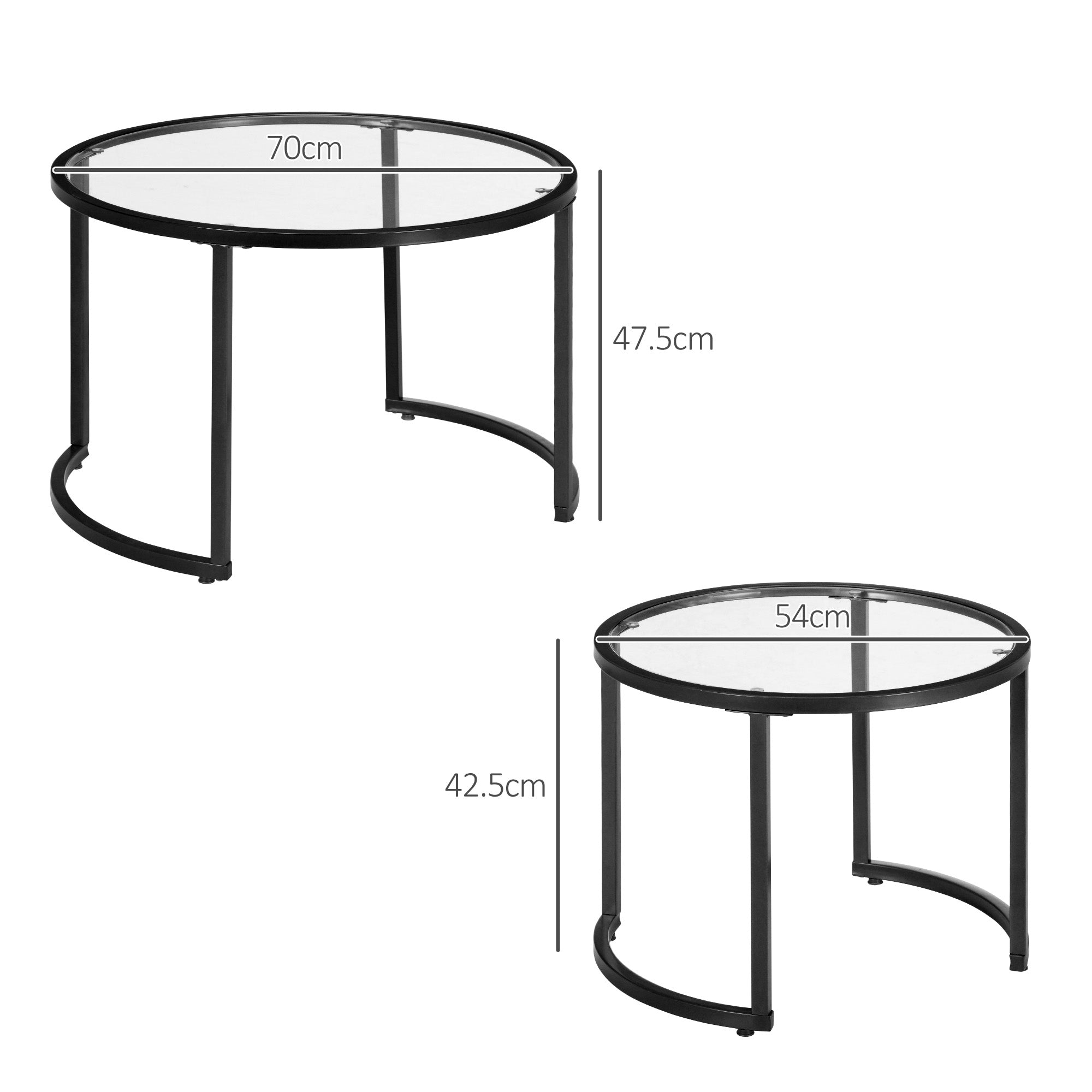 HOMCOM Two-Piece Nest of Glass-Top Coffee Tables - North Peak Garden Furniture