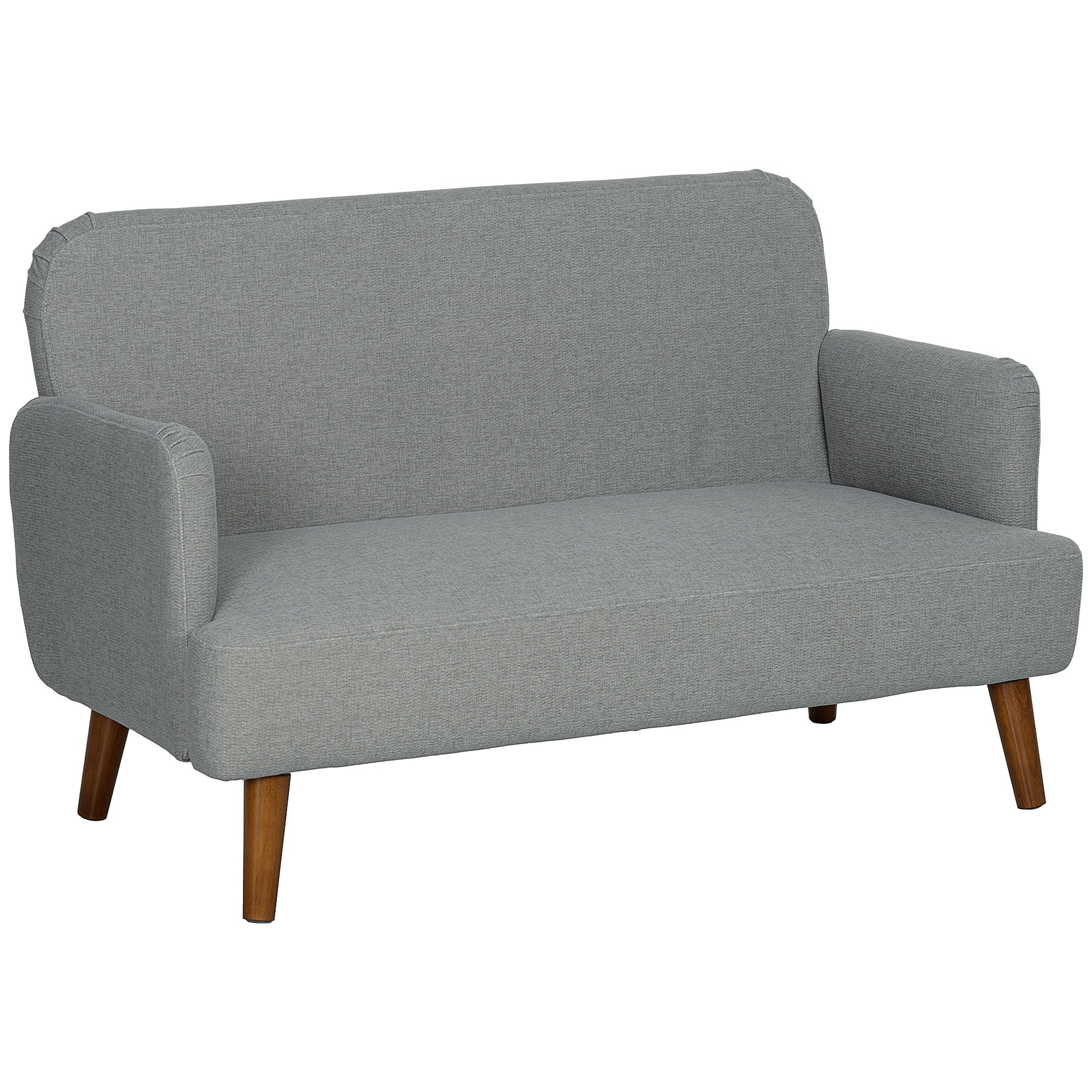 HOMCOM Velvet Feel Fabric 2 Seater Sofa, Small Sofa Loveseat with 21cm Thick Padding and Wood Legs, Grey - North Peak Garden Furniture