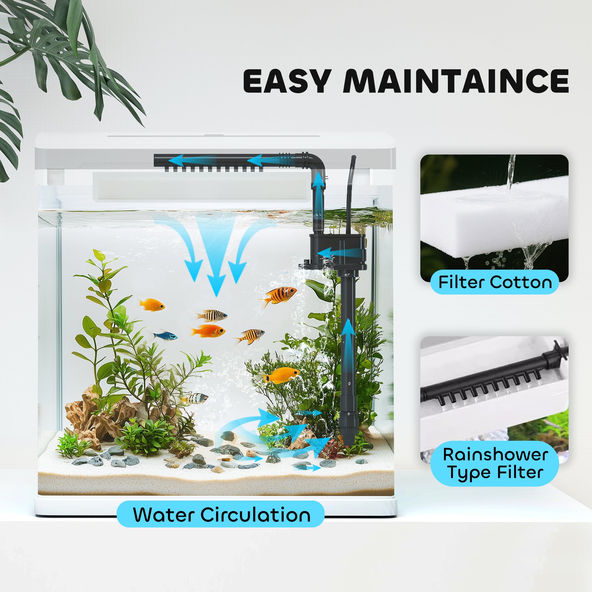 PawHut 13L Glass Aquarium Fish Tank with Filter, LED Lighting, for Betta, Guppy, Mini Parrot Fish, Shrimp, 29 x 20 x 30.5cm - North Peak Garden Furniture