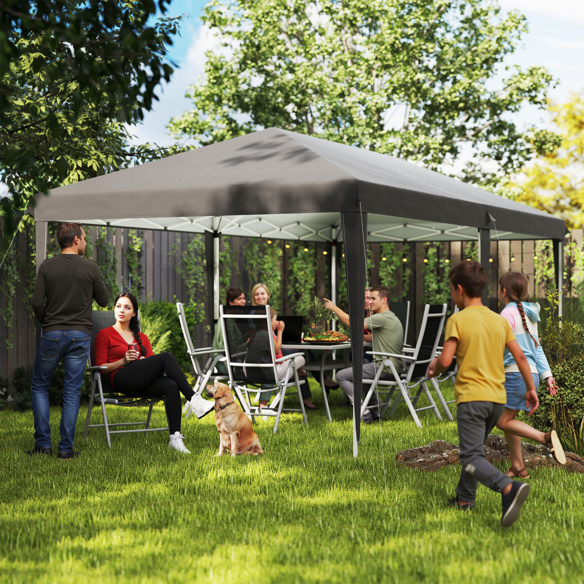 Outsunny Pop Up Gazebo, Double Roof Foldable Canopy Tent, Height Adjustable Wedding Awning Canopy w/ Carrying Bag, 6 m x 3 m x 2.7 m, Grey - North Peak Garden Furniture
