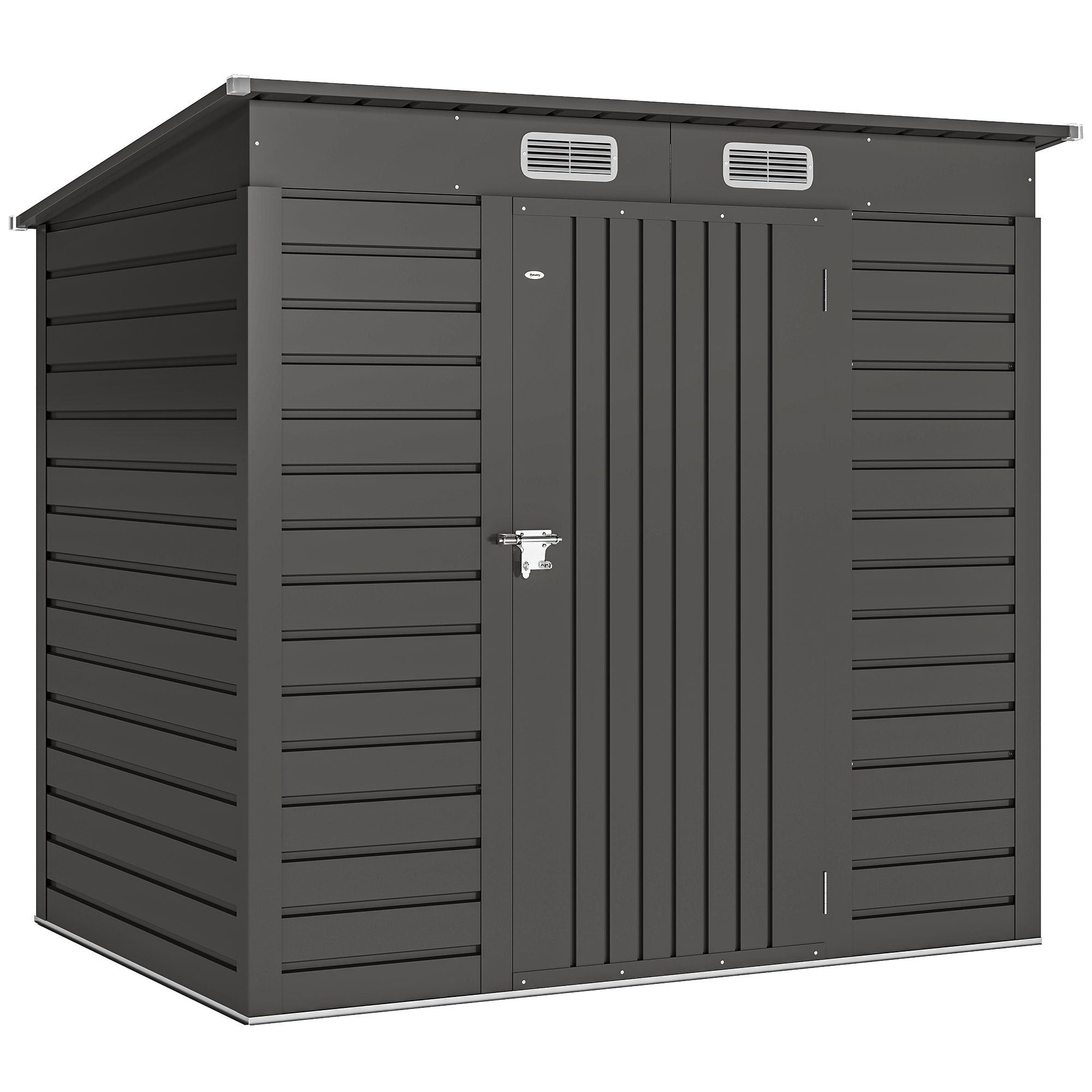 Outsunny 6.3 x 4.3FT Garden Shed. Galvanised Metal Shed, Outdoor Tool Storage Shed with Pent Roof, Lockable Door and 2 Vents, Grey