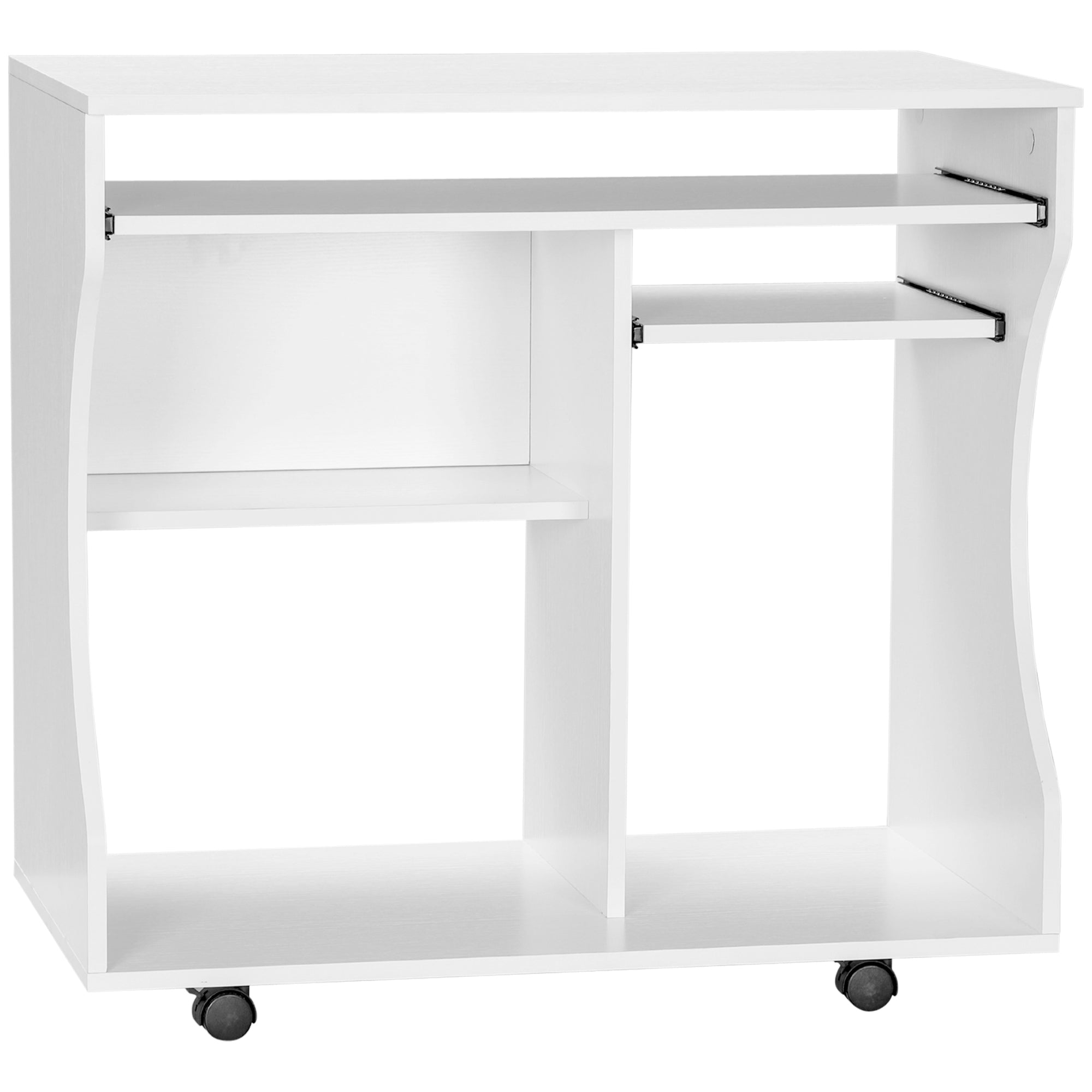 HOMCOM Multi-Storage Compact Work Desk, with Wheels - White - North Peak Garden Furniture