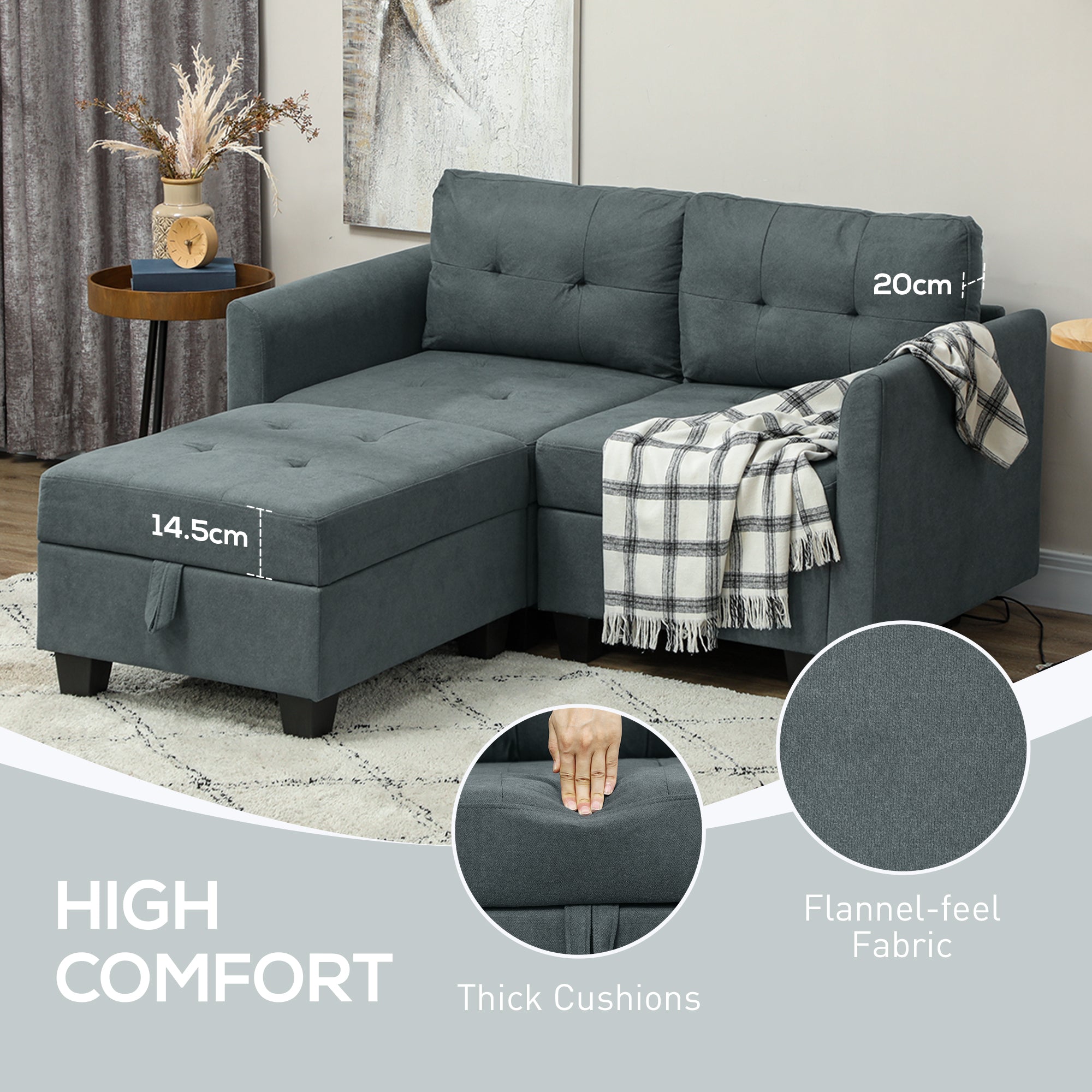 HOMCOM 'L' Shape Modular Storage Sofa - Dark Grey - North Peak Garden Furniture