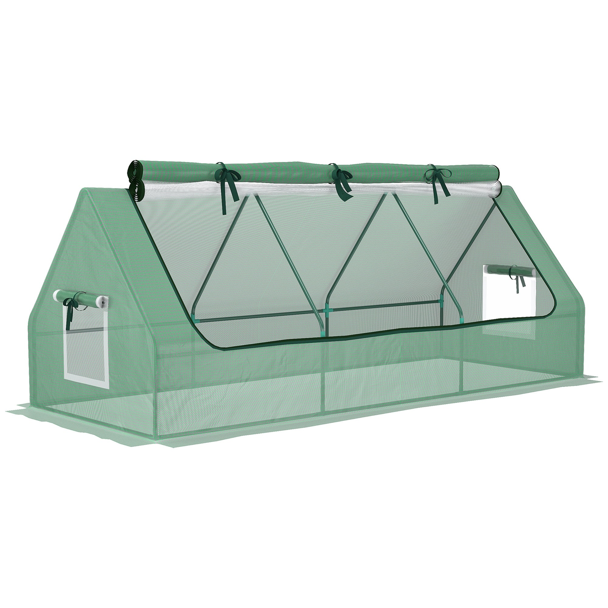 Outsunny Portable Small Polytunnel, Mini Greenhouse with Mesh Windows for Indoor and Outdoor, 240x90x90cm, Green - North Peak Garden Furniture