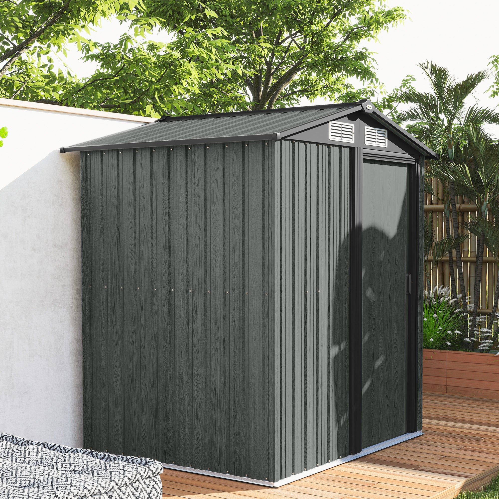 Outsunny 4.3 x 5ft Outdoor Garden Storage Shed - Grey Wood Effect