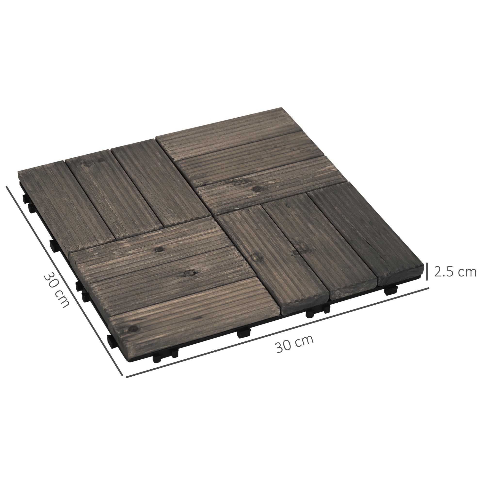 Outsunny 27 Pcs Wooden Interlocking Decking Tiles, Outdoor Flooring Tiles for Patio, Balcony, Terrace, Hot Tub, 30 x 30 cm per Piece, 2.5㎡ per Pack, Charcoal Grey - North Peak Garden Furniture