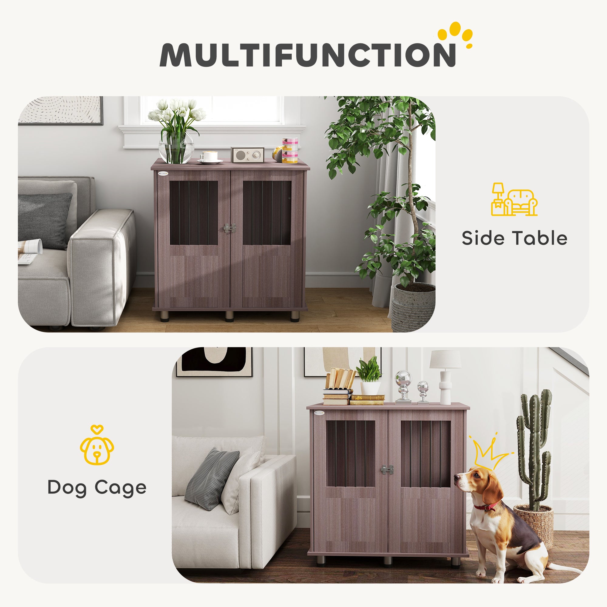 PawHut Dog Crate Table for Medium and Large Dogs with Magnetic Door for Indoor Use, 85 x 55 x 75 cm, Purple - North Peak Garden Furniture