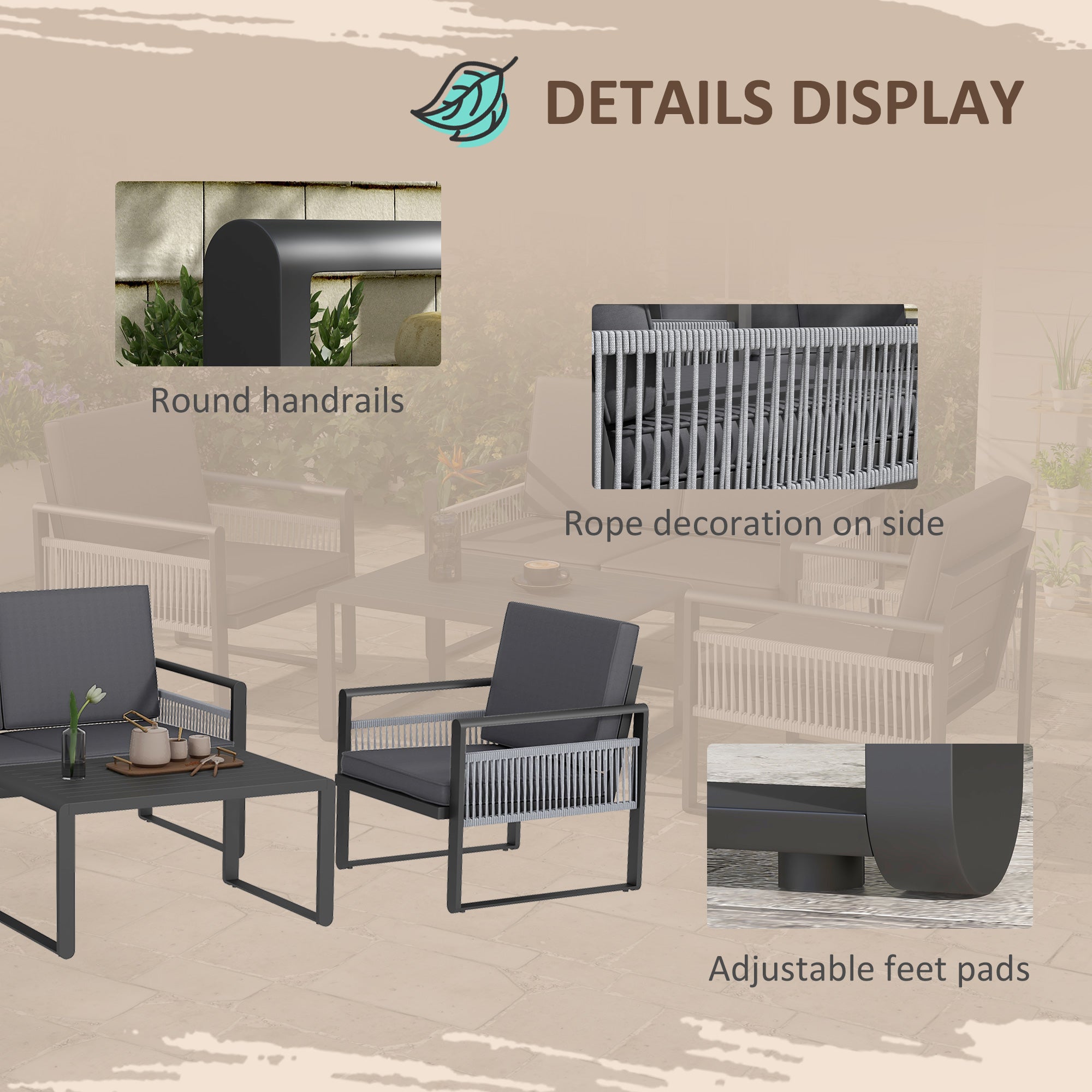 Outsunny Four-Piece Aluminium Garden Dining Set, with Cushions - North Peak Garden Furniture