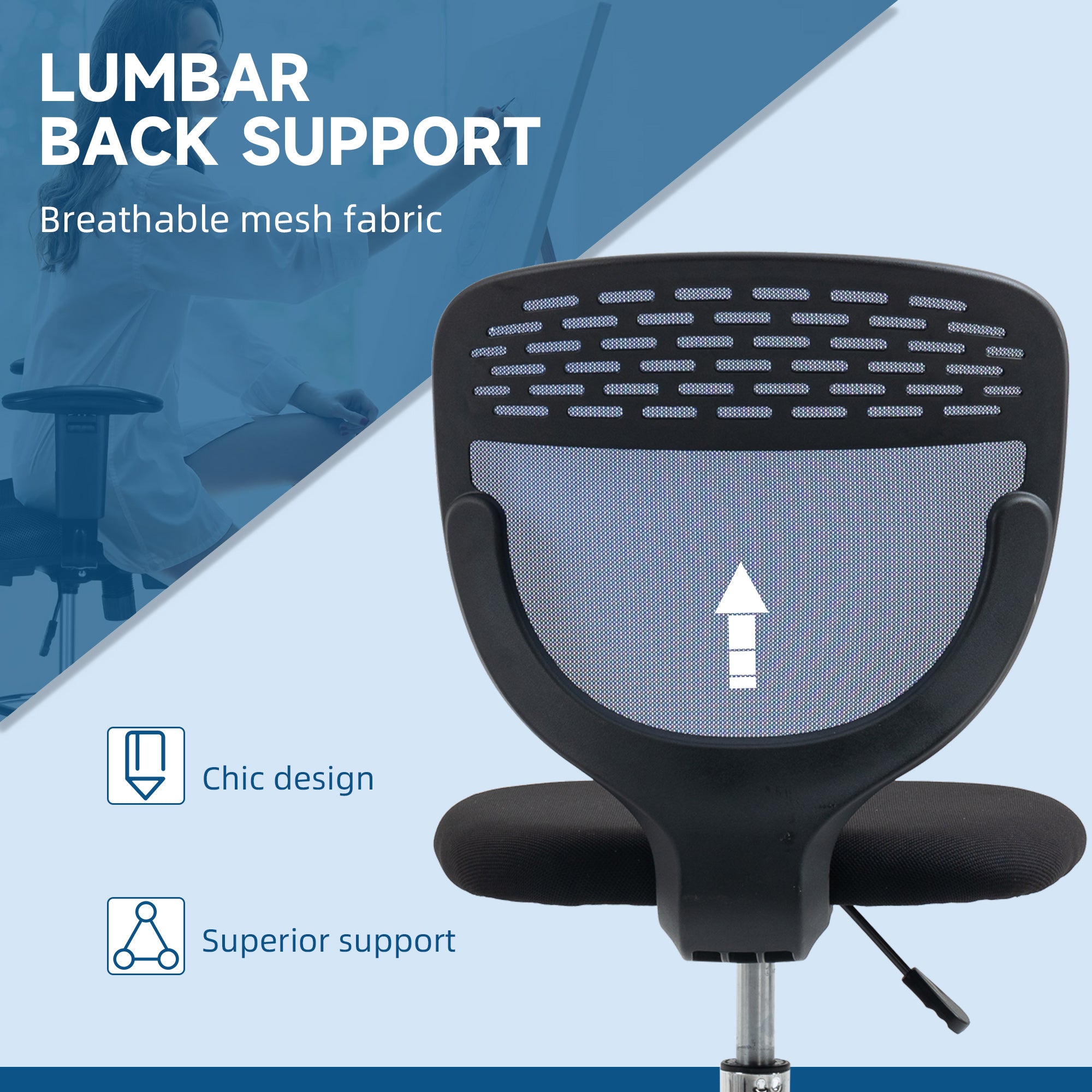 Vinsetto Drafting Chair, Swivel Office Draughtsman Chair, Mesh Standing Desk Chair with Lumbar Support, Adjustable Foot Ring, Armless, Dark Blue - North Peak Garden Furniture