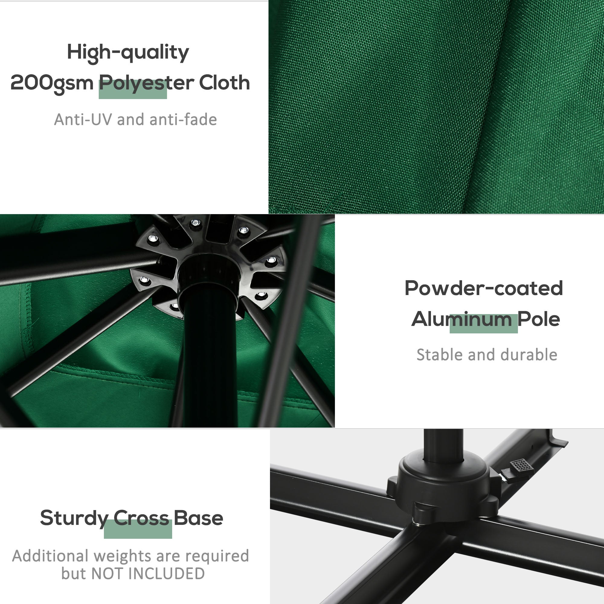 Outsunny Square Umbrella Parasol W/360° Rotation, 245Lx245Wx248H cm-Green - North Peak Garden Furniture