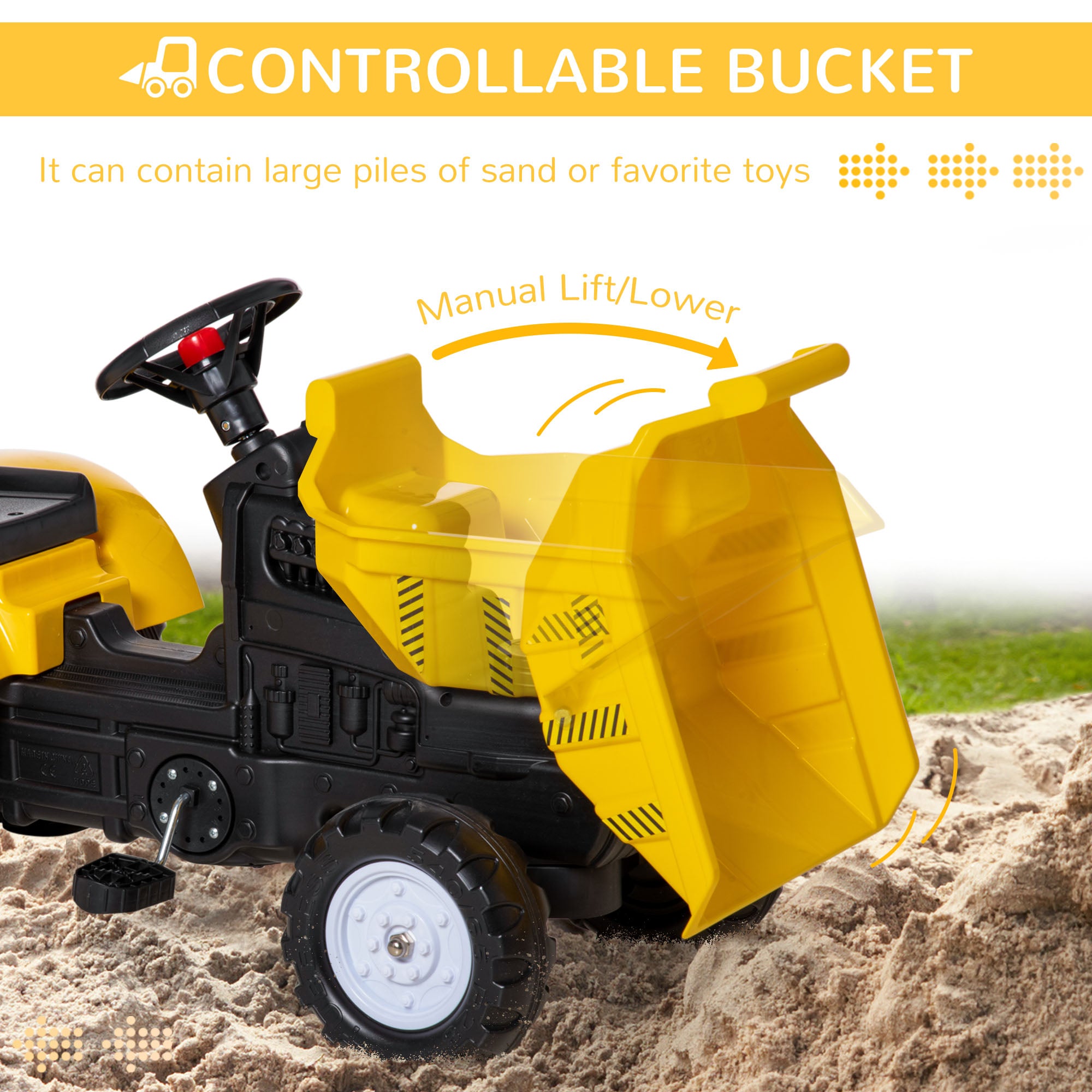 HOMCOM Kids Ride on Tractor No Power Pedal Go Kart with Manual Control Bucket for 3-6 Years Old - North Peak Garden Furniture