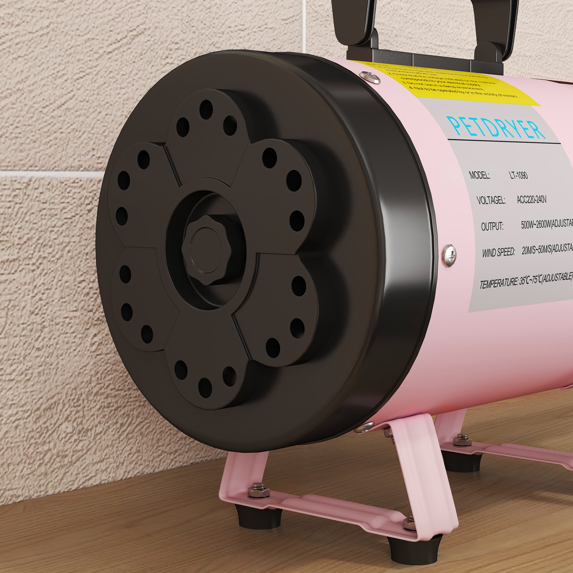 PawHut 2200W Dog Hair Dryer with Adjustable Temperature & Velocity, 3 Different Nozzles, Pink - North Peak Garden Furniture