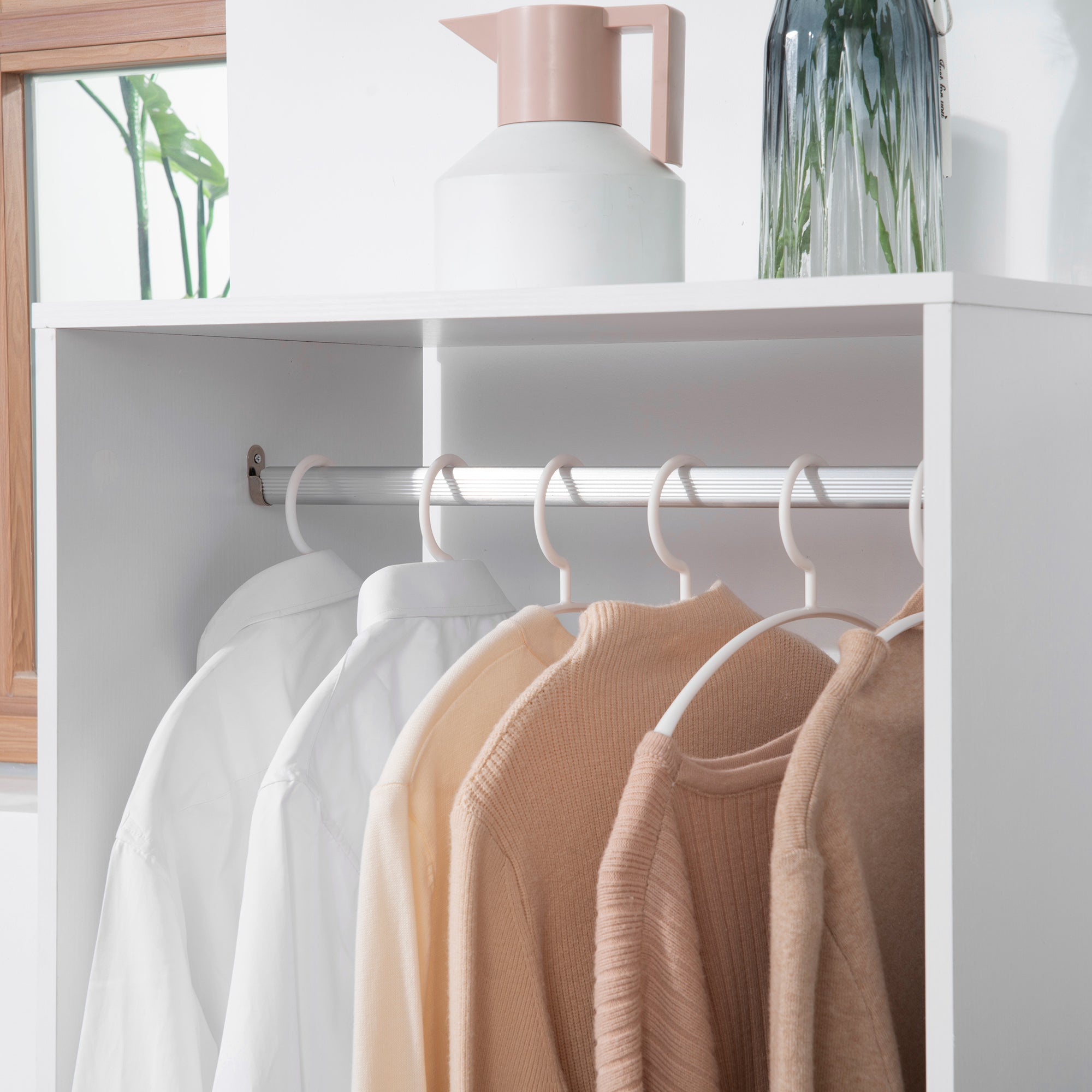 HOMCOM Open Wardrobe for Bedroom, Small Wardrobe on Wheels with Clothes Rail, Storage Shelves, Mobile Garment Rack for Clothes Storage, Cloakroom, Hallway, White - North Peak Garden Furniture