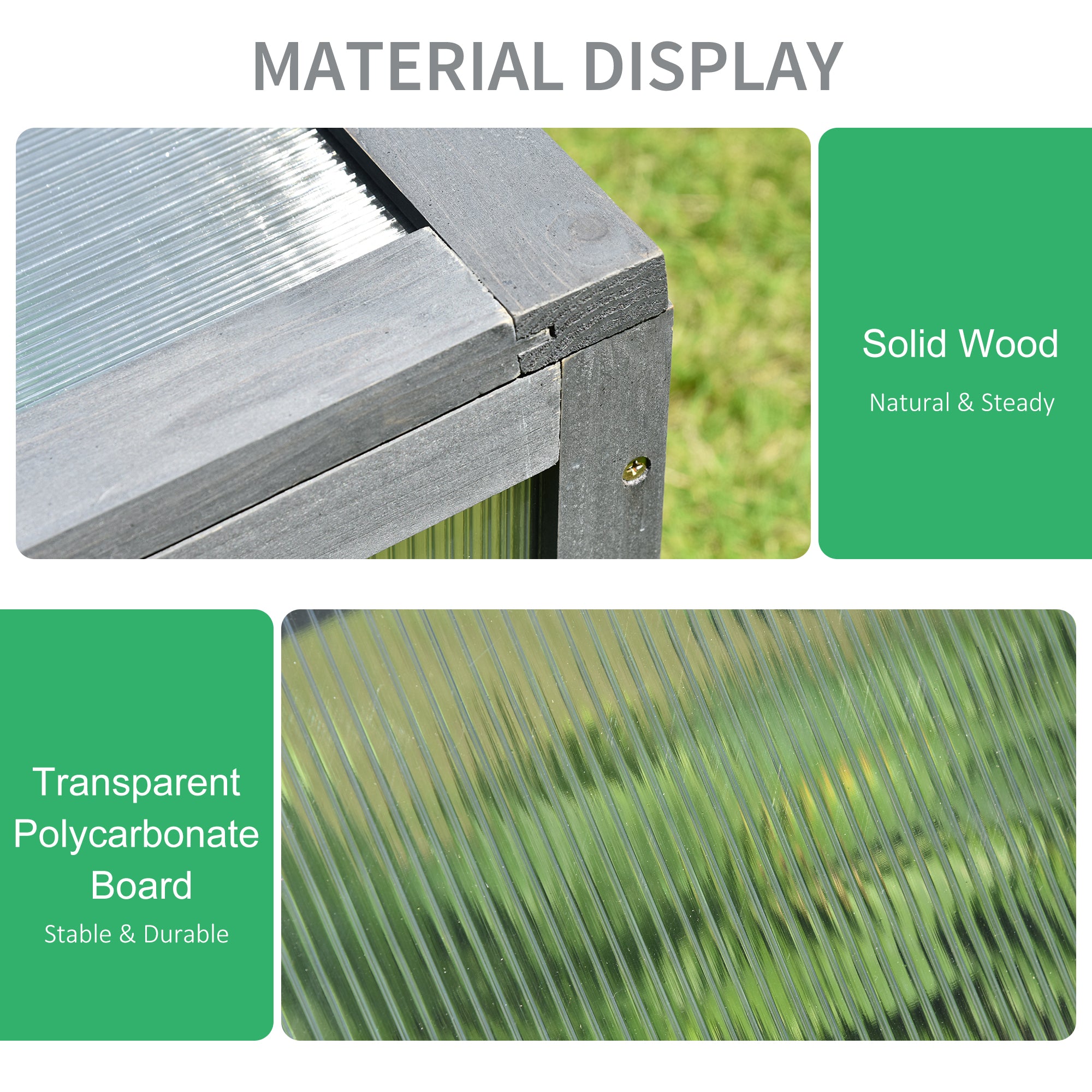 Outsunny Wooden Cold Frame, Small Polycarbonate Greenhouse for Plants with Openable & Tilted Top Cover, Grey, 100 x 65 x 40cm