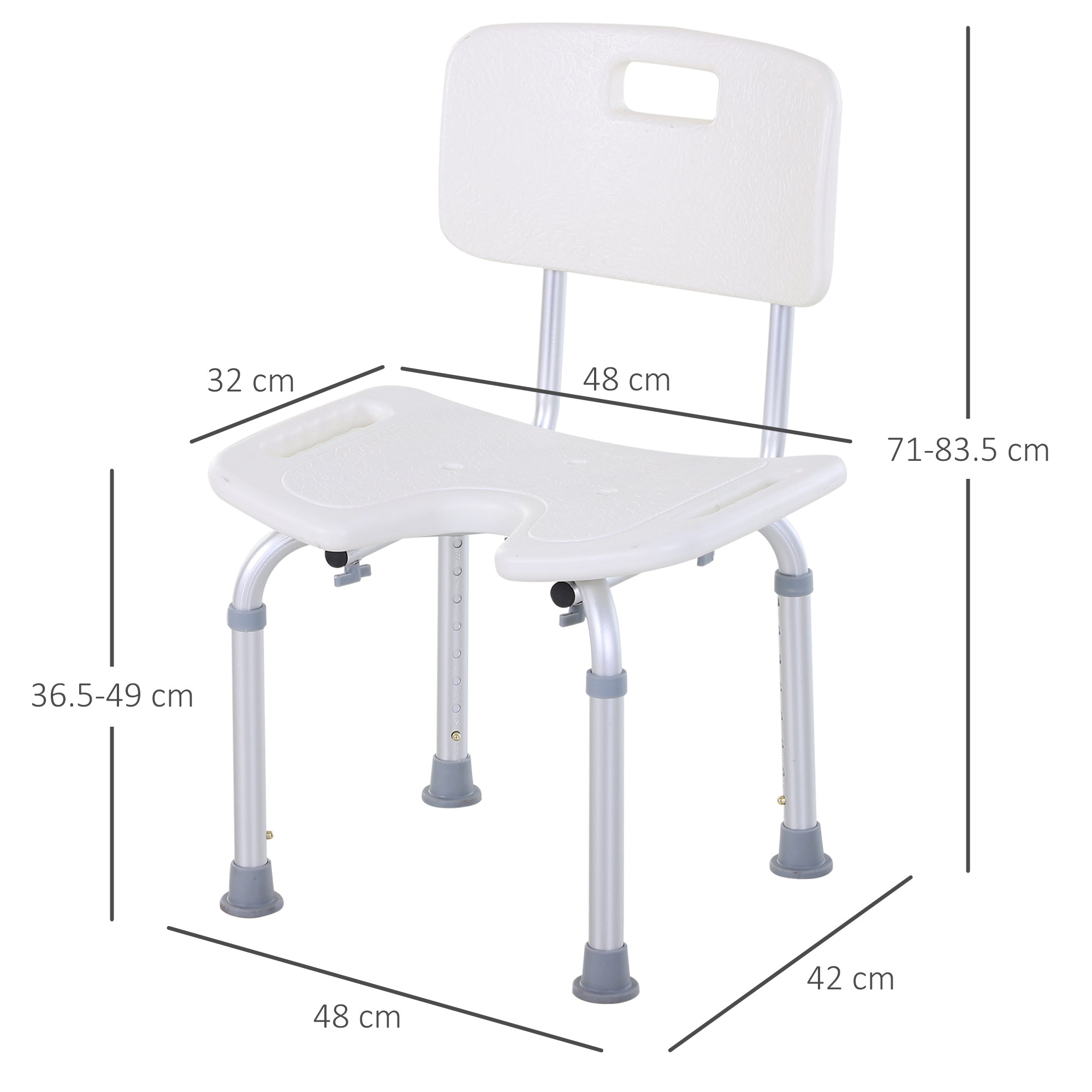 HOMCOM 8-Level Height Adjustable Bath Stool Spa Shower Chair Aluminum w/ Non-Slip Feet, Handle for the Pregnant, Old, Injured - North Peak Garden Furniture