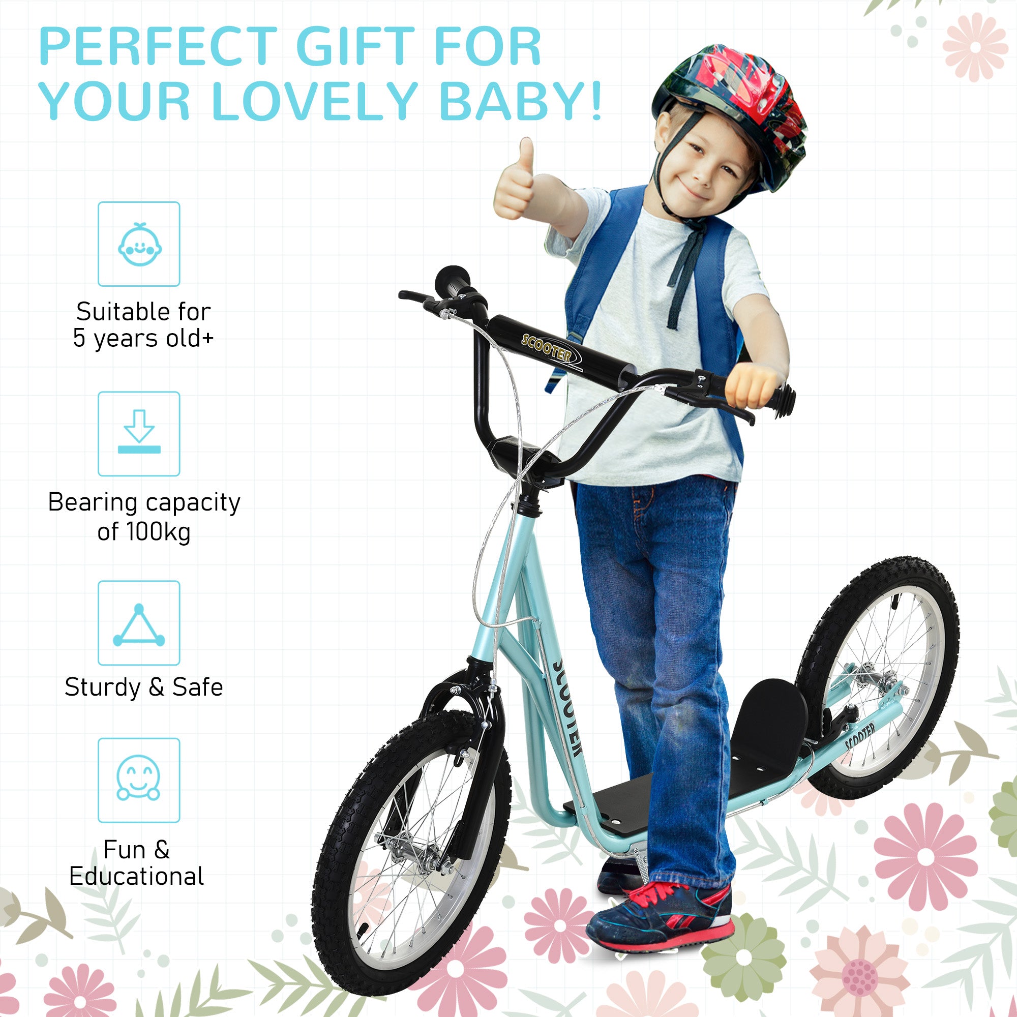 HOMCOM Kick Scooters for Kids with Adjustable Height, Anti-Slip Deck, Dual Brakes, Rubber Tyres, for Boys and Girls Aged 5+ Years Old - Blue - North Peak Garden Furniture