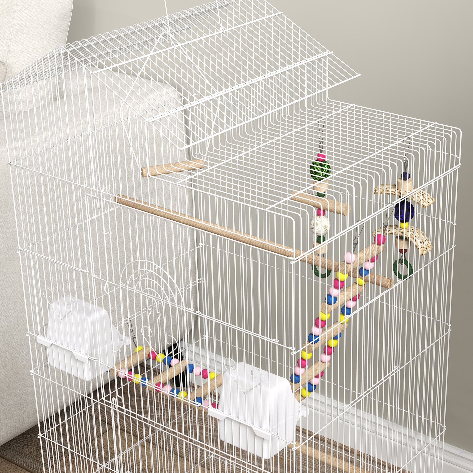 PawHut Bird Cage for Budgies, Finches, Canaries w/ Accessories, Toys, Tray, White