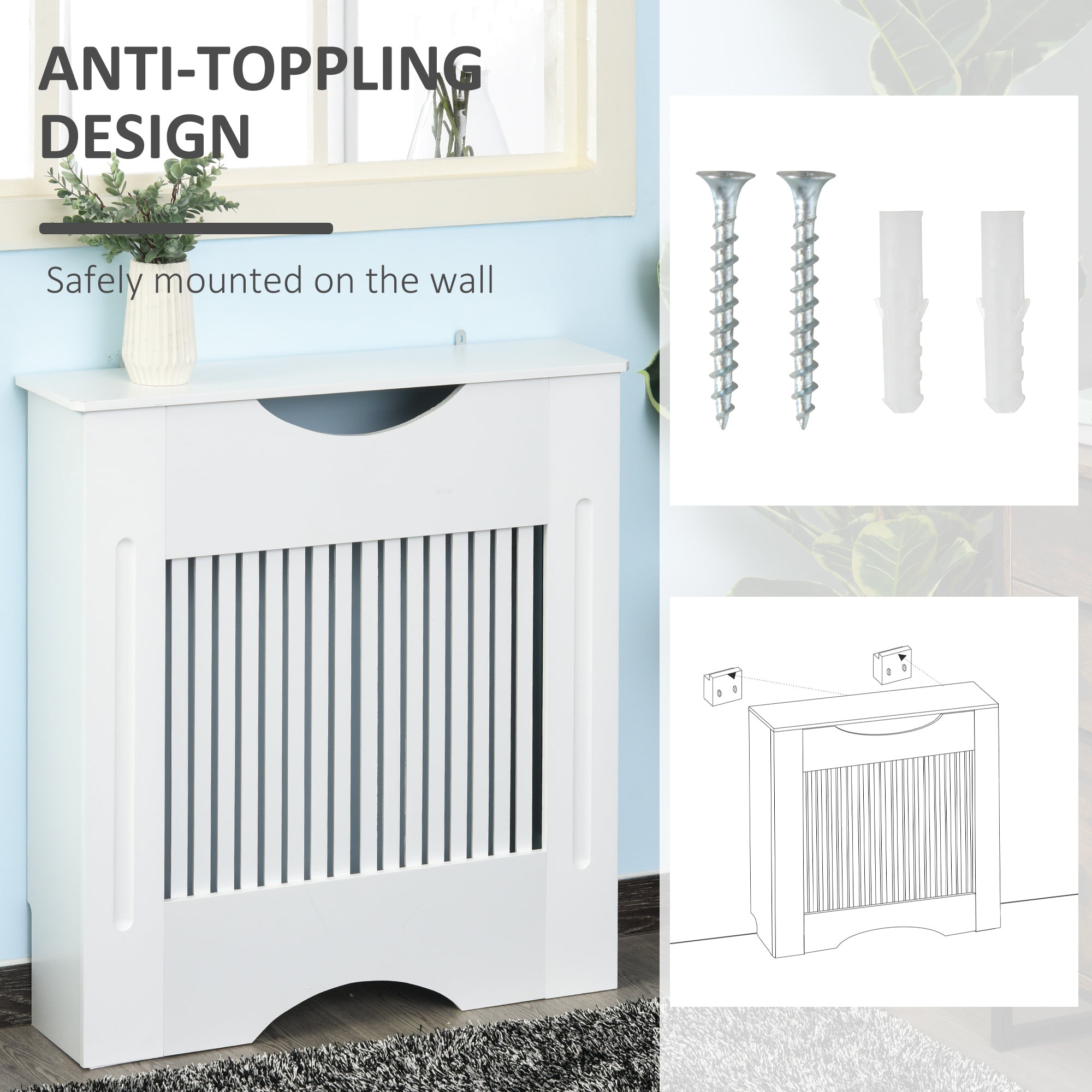 HOMCOM Painted MDF Radiator Cover Heater Cabinet Modern Slatted Home Furniture Living Room Bedroom Worktop White 82H x 78W x 19D - North Peak Garden Furniture