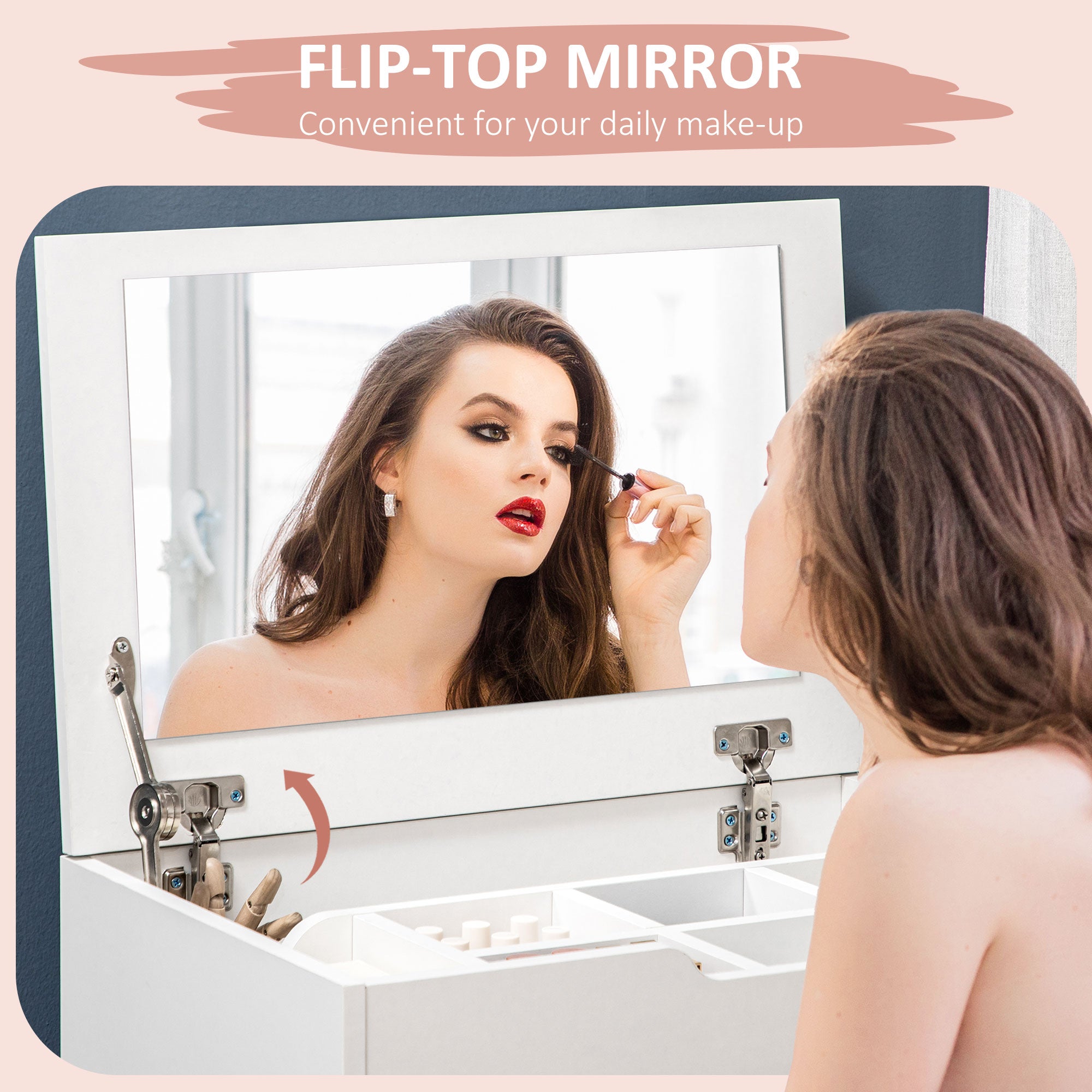 HOMCOM Dressing Table with Flip-up Mirror and Storage Stool, Vanity Table with Drawer and Hidden Compartments for Bedroom, Living Room, White - North Peak Garden Furniture
