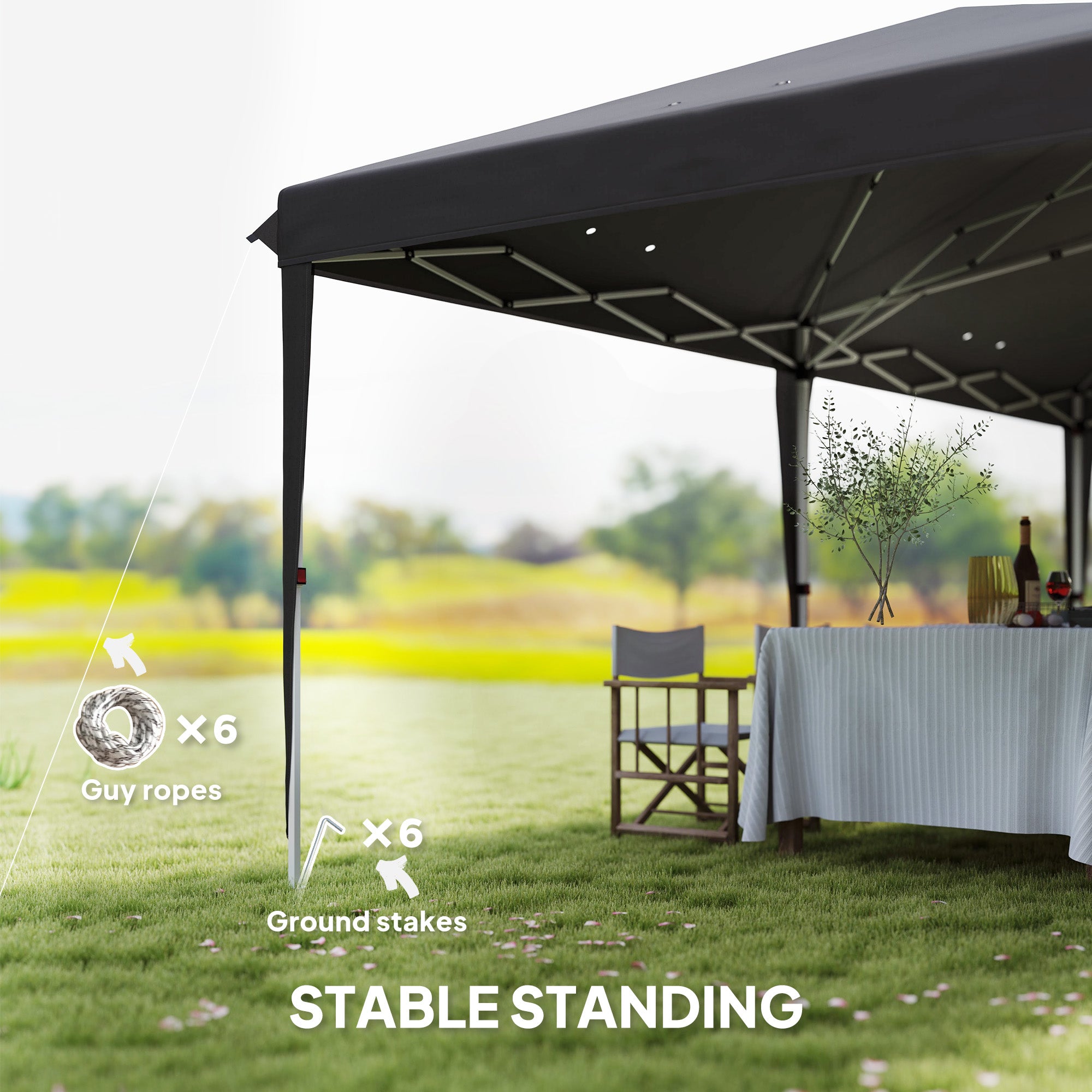 Outsunny Pop Up Gazebo, Double Roof Foldable Canopy Tent, Height Adjustable Wedding Awning Canopy w/ Carrying Bag, 6 m x 3 m x 2.7 m, Grey - North Peak Garden Furniture
