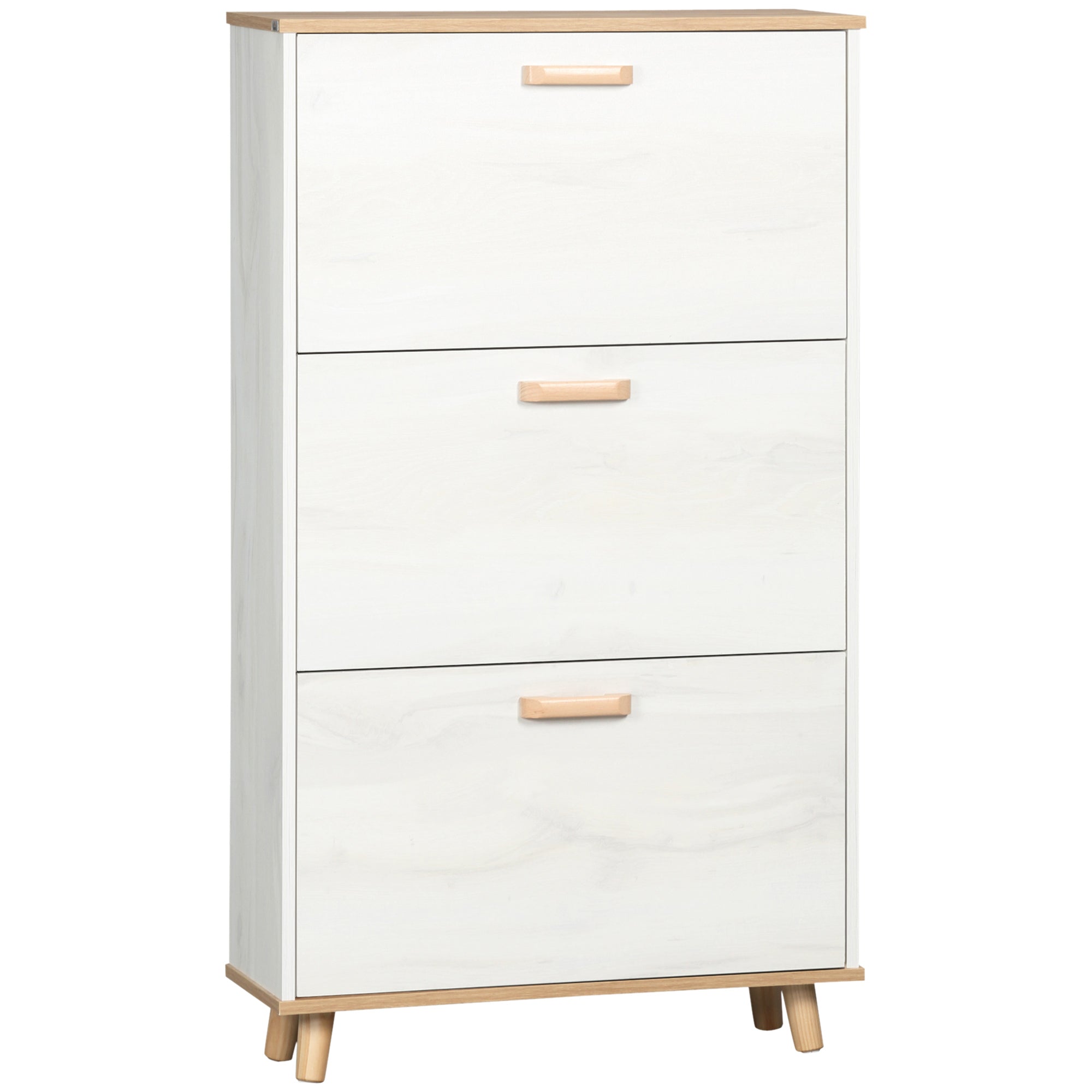 HOMCOM Narrow Shoe Cabinet, Slim Shoe Storage Cabinet with 3 Flip Drawers and Adjustable Shelves, 12 Pair of Shoes Organizer for Hallway, Entryway, Cream White - North Peak Garden Furniture
