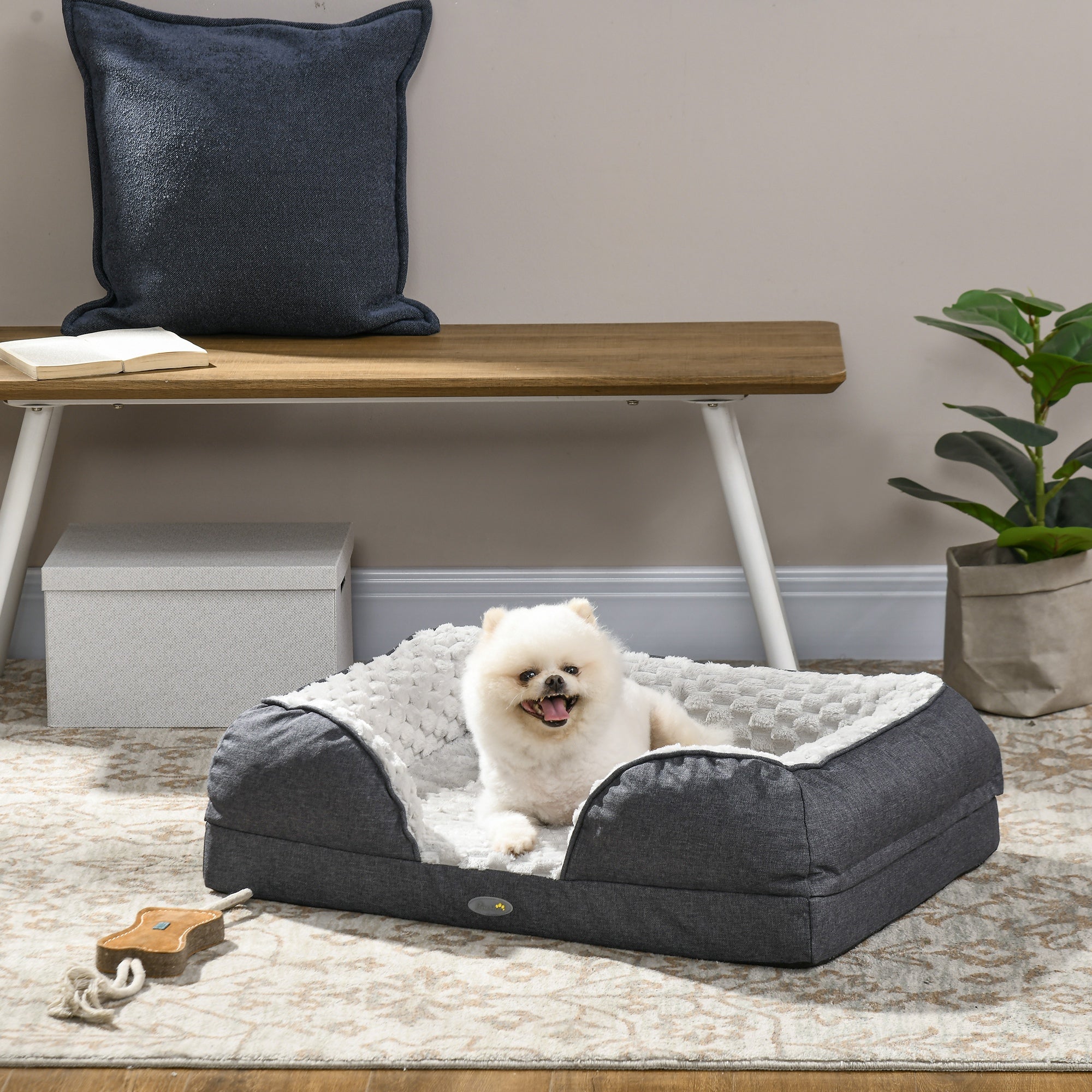 PawHut Calming Dog Bed Pet Mattress w/ Removable Cover, Anti-Slip Bottom, for Small Dogs, 70L x 50W x 18Hcm - Charcoal Grey - North Peak Garden Furniture