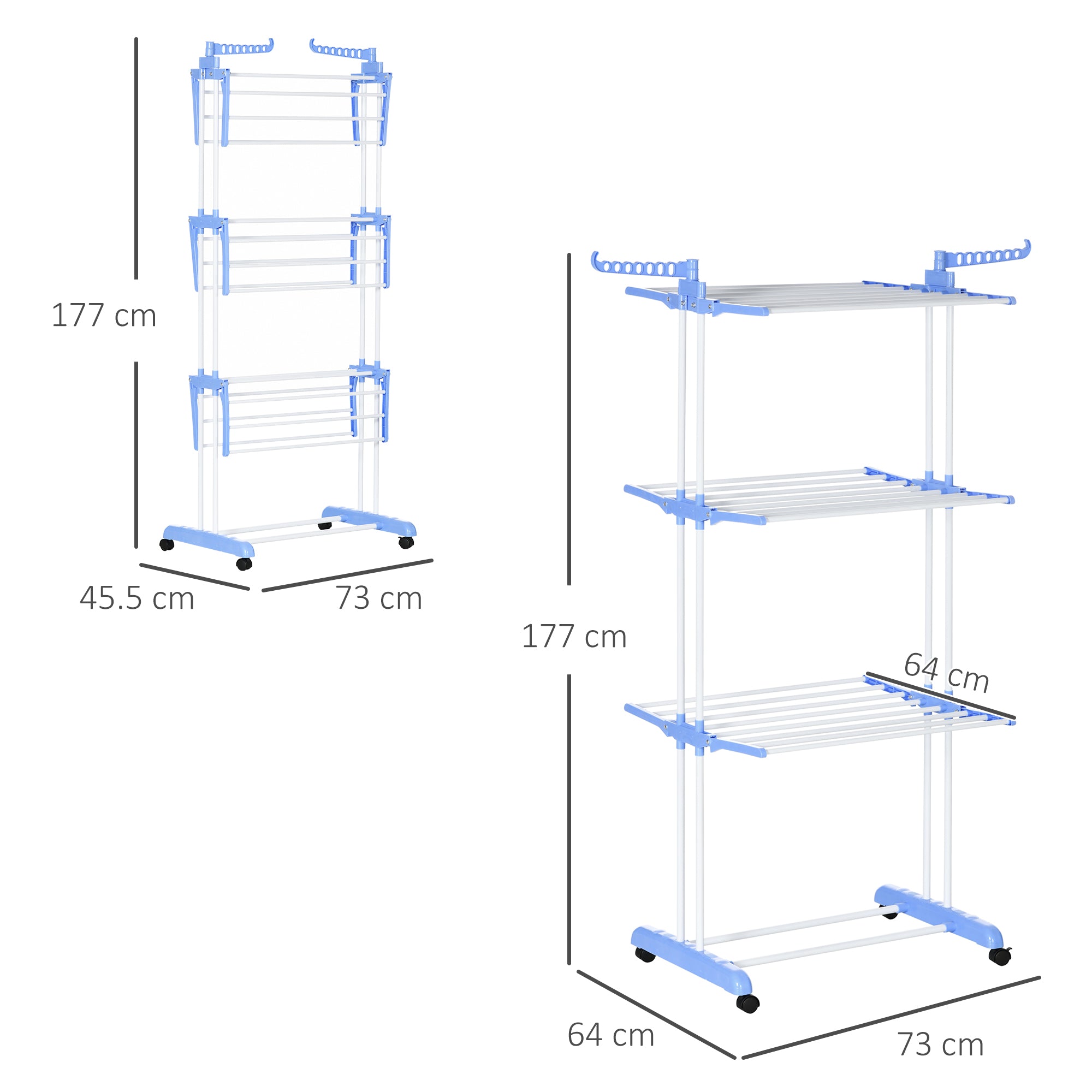 HOMCOM Foldable Clothes Drying Rack, 4-Tier Steel Garment Laundry Rack with Castors for Indoor and Outdoor Use, Blue - North Peak Garden Furniture
