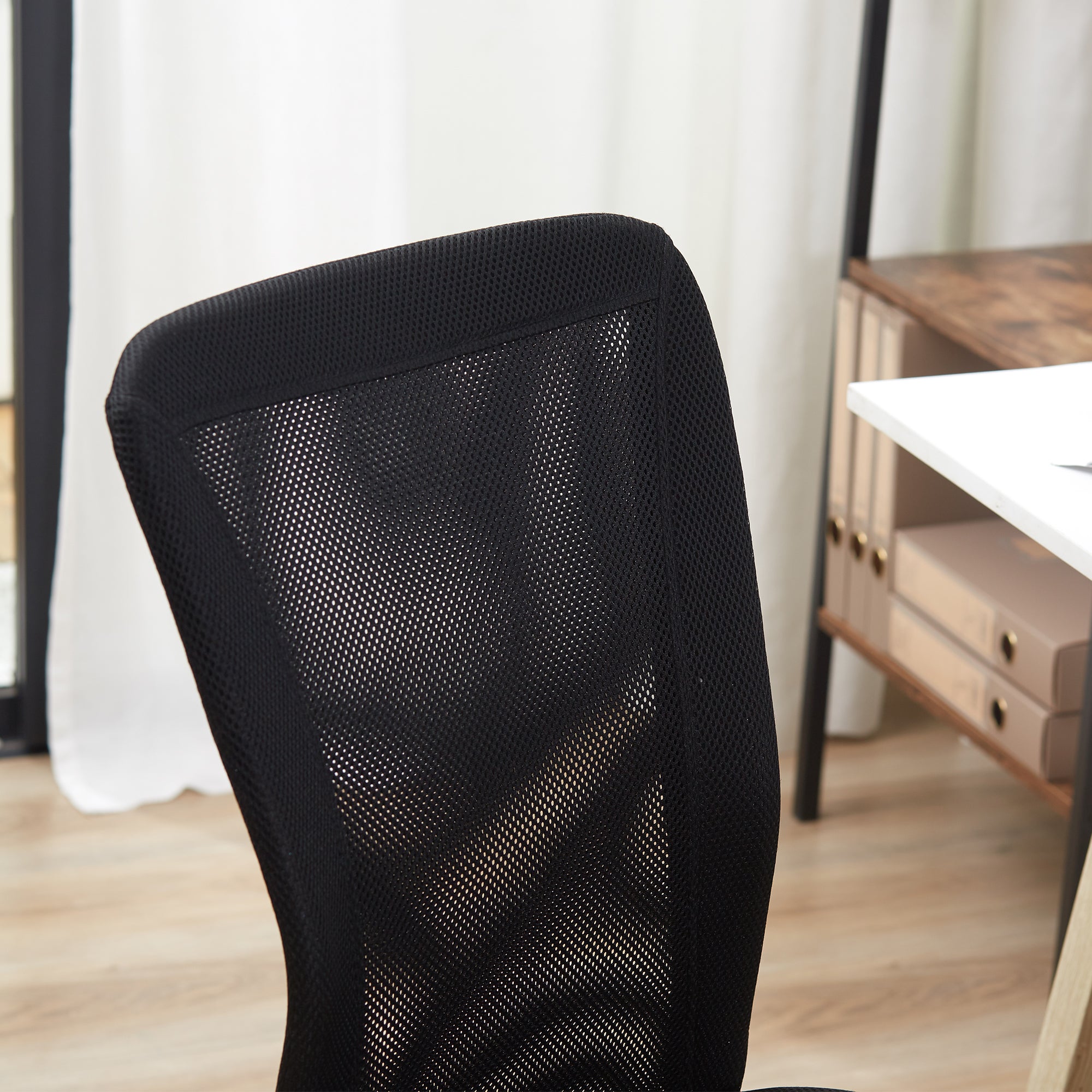 Vinsetto Office Chair, Armless Desk Chair, Adjustable Computer Swivel Chair with Rolling Wheels and Mesh Back for Home Work Study, Black - North Peak Garden Furniture