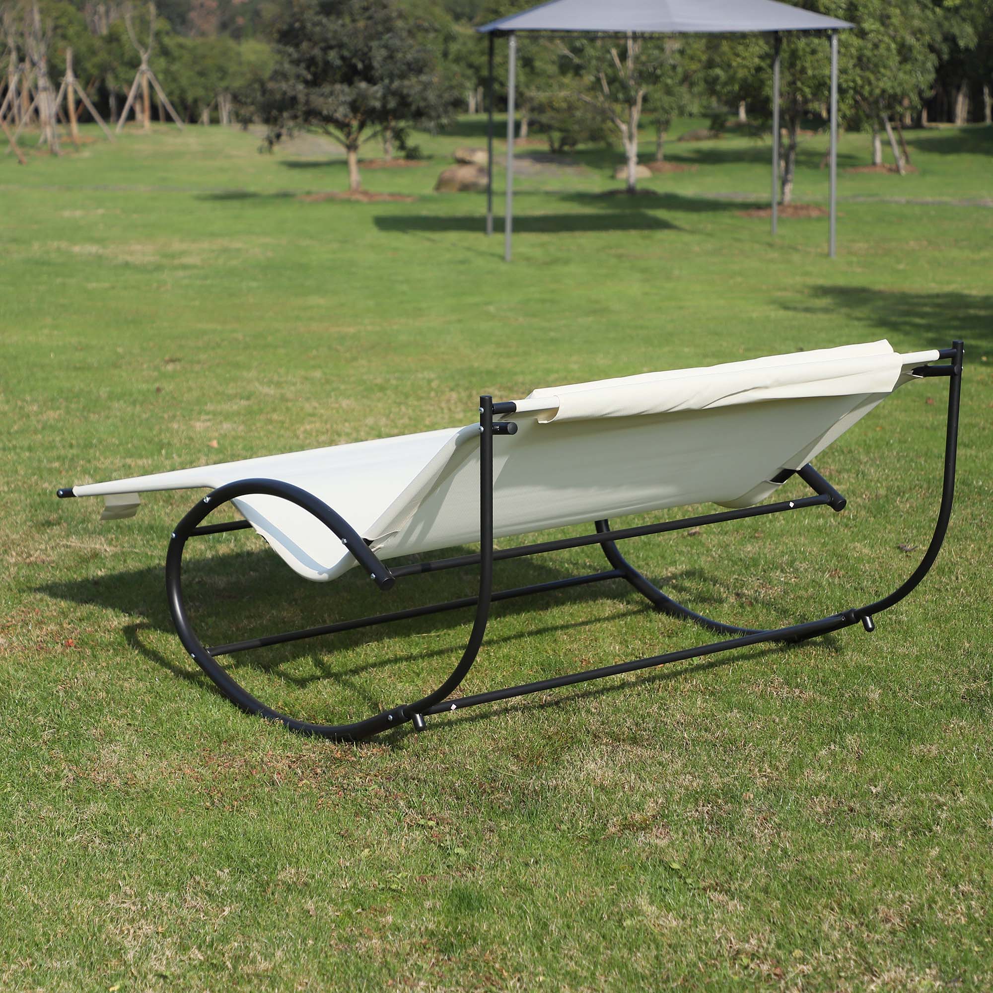Outsunny Double Sun Lounger, Rocking Lounger Sunbed Daybed with Armrest and Headrest Pillow, for Two, For Outdoor Patio Garden, Cream White - North Peak Garden Furniture