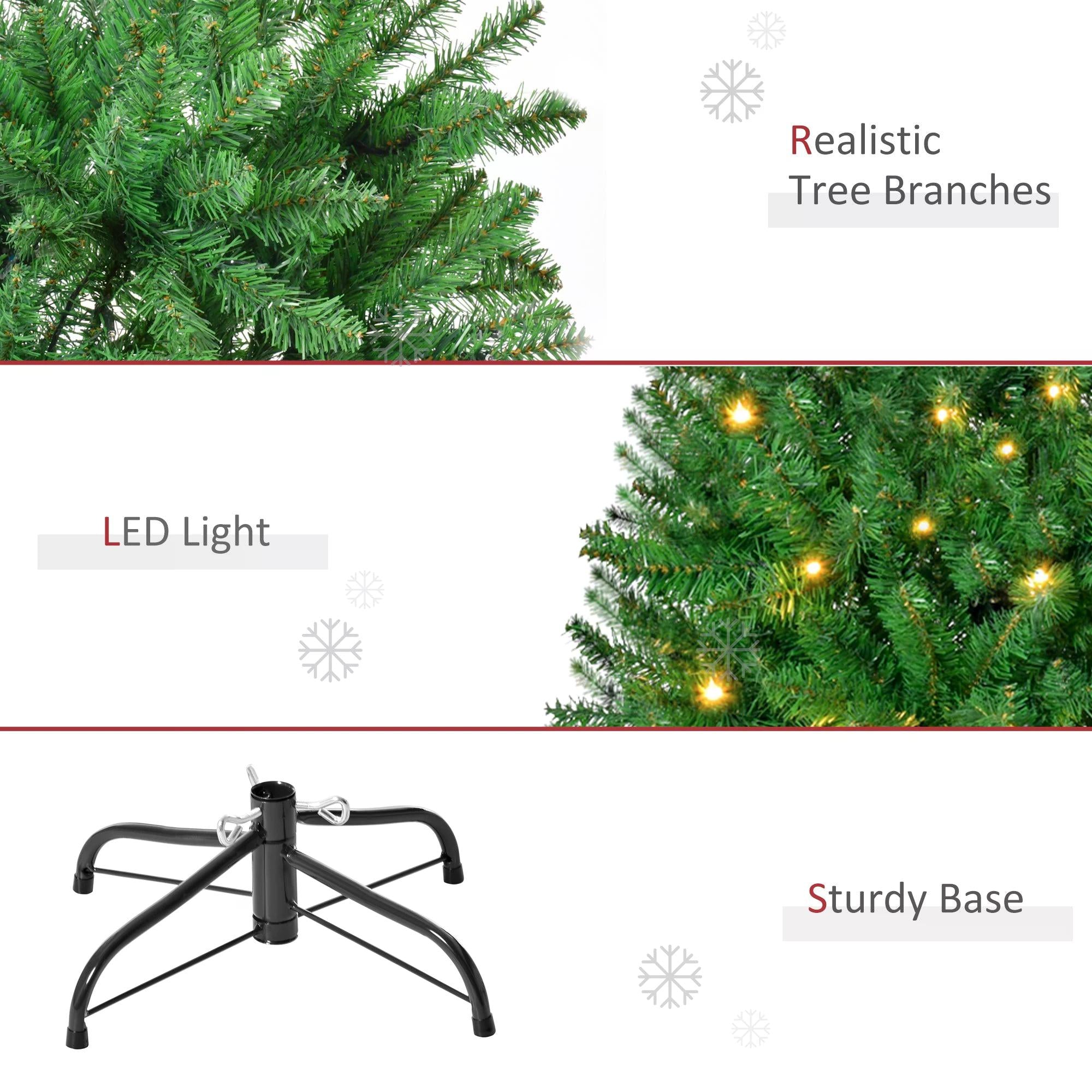 HOMCOM 5FT Christmas Tree Warm White LED Light Holiday Home Decoration, Green