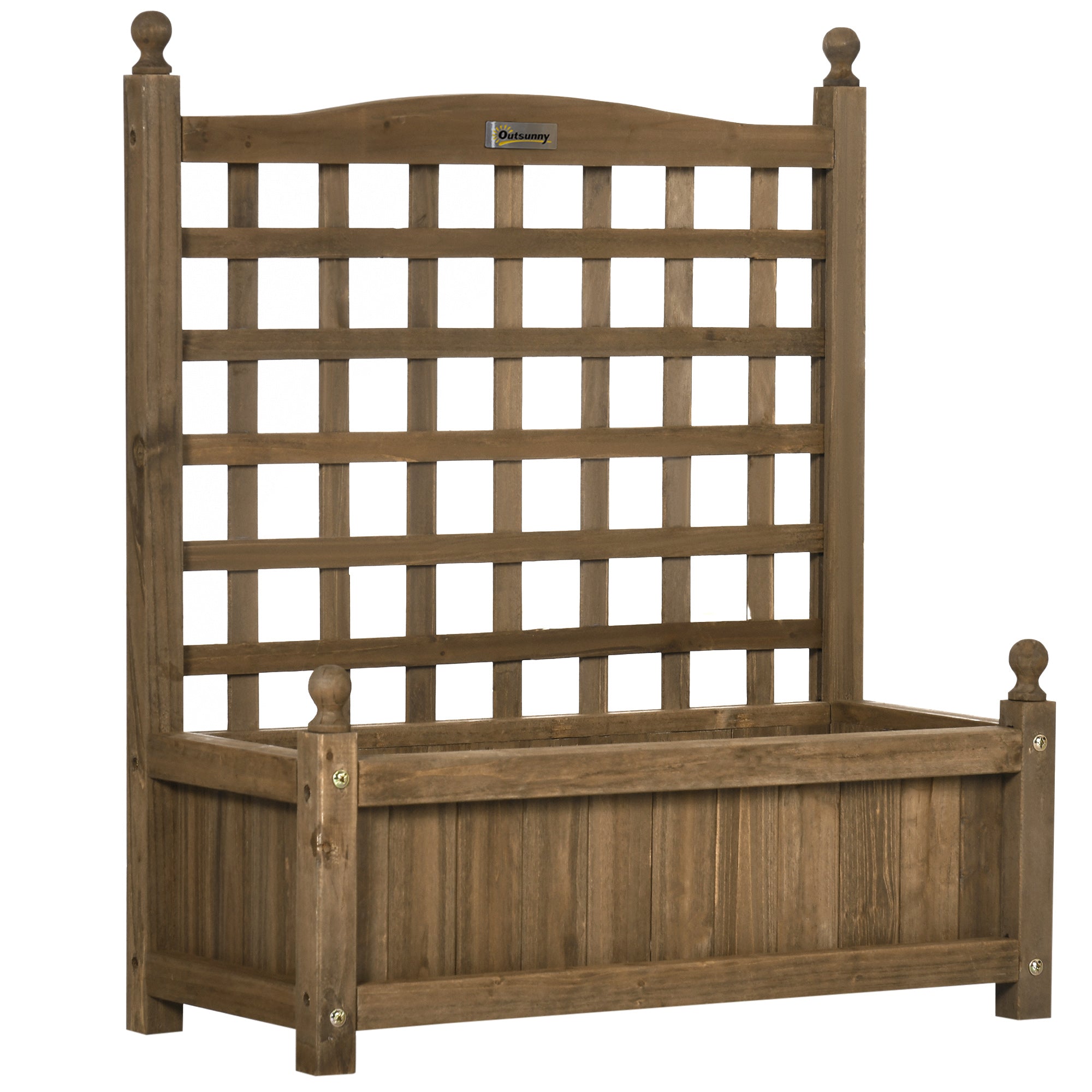 Outsunny Garden Planters with Trellis for Climbing Vines, Wood Raised Beds for Garden, Flower Pot, Indoor Outdoor, Brown - North Peak Garden Furniture