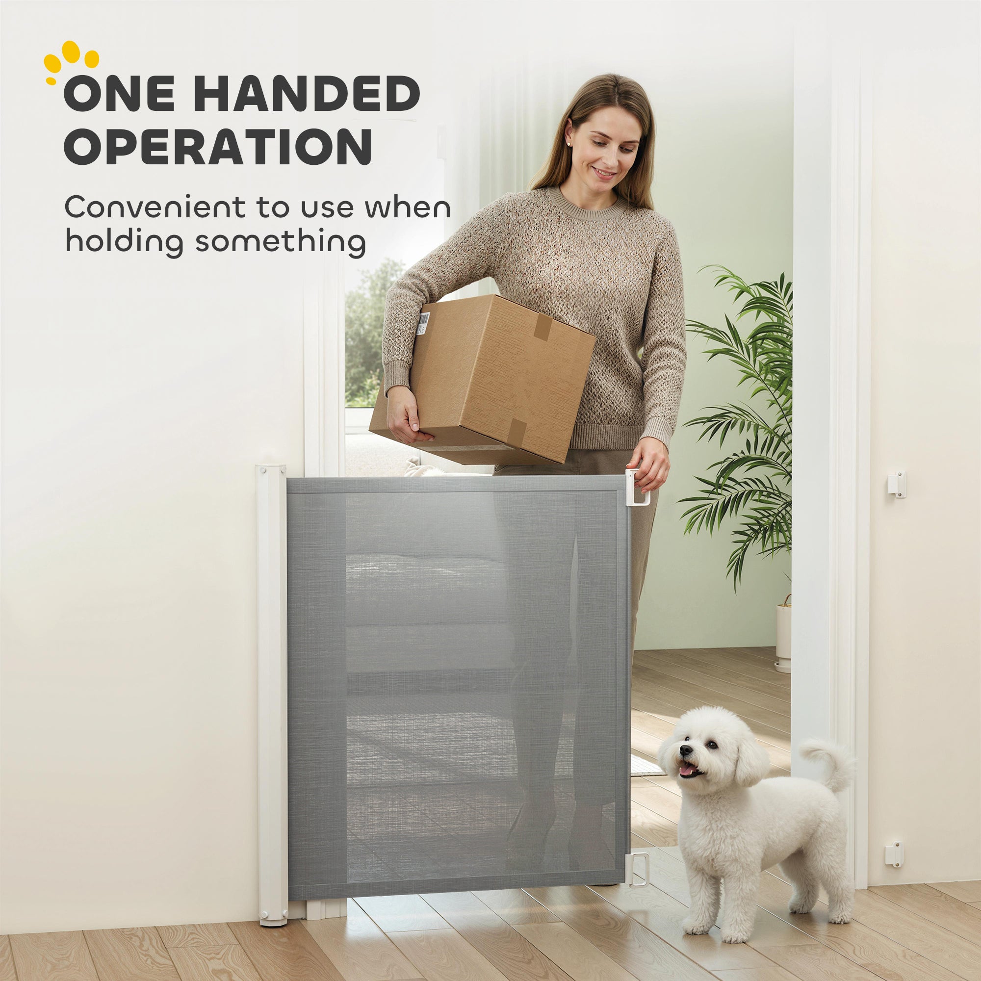 PawHut Retractable Safety Gate, Dog Pet Barrier, Folding Protector, for Home, Doorway, Stairs, 82.5H x 115Lcm - Grey