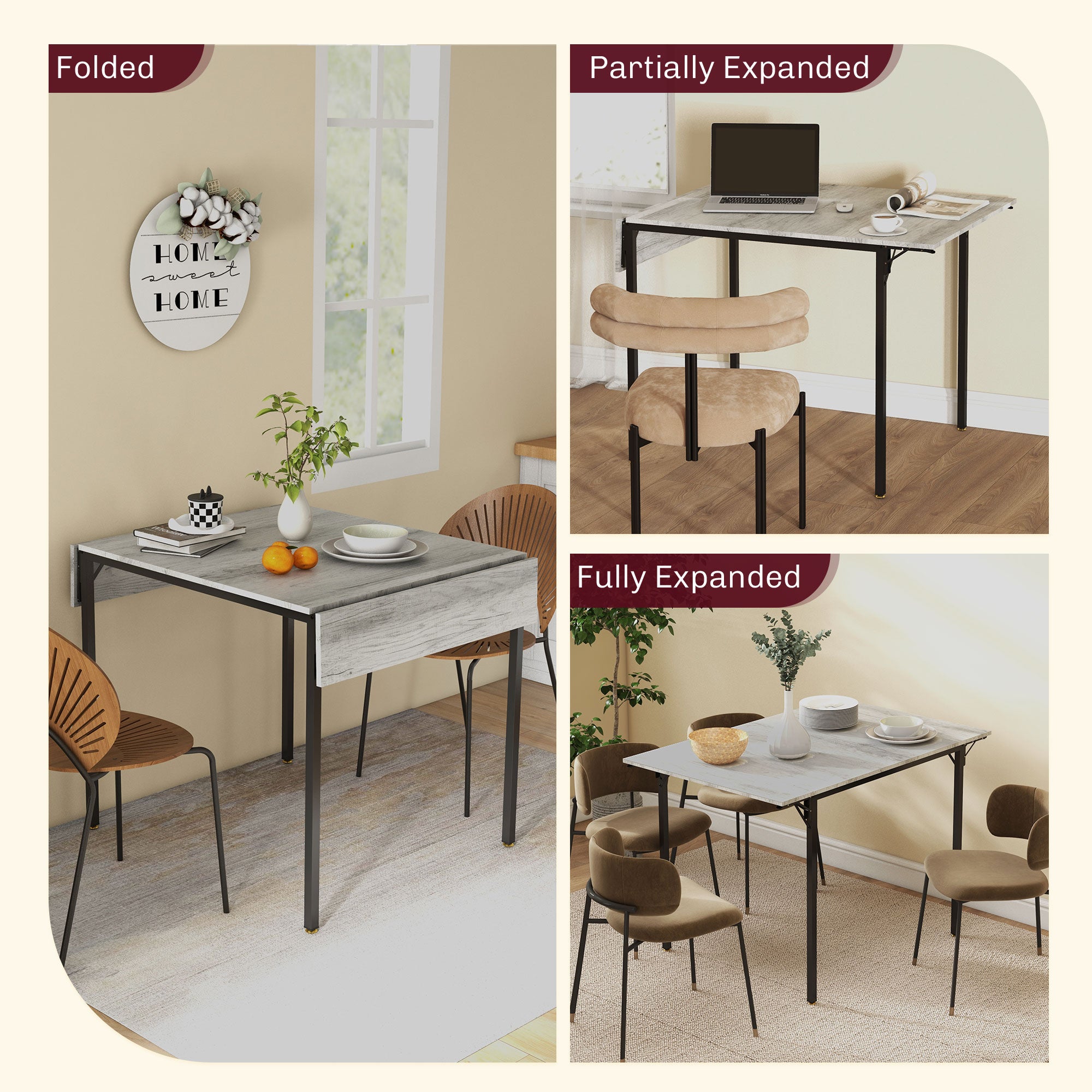 HOMCOM Four-Person Drop Leaf Dining Table - Grey - North Peak Garden Furniture