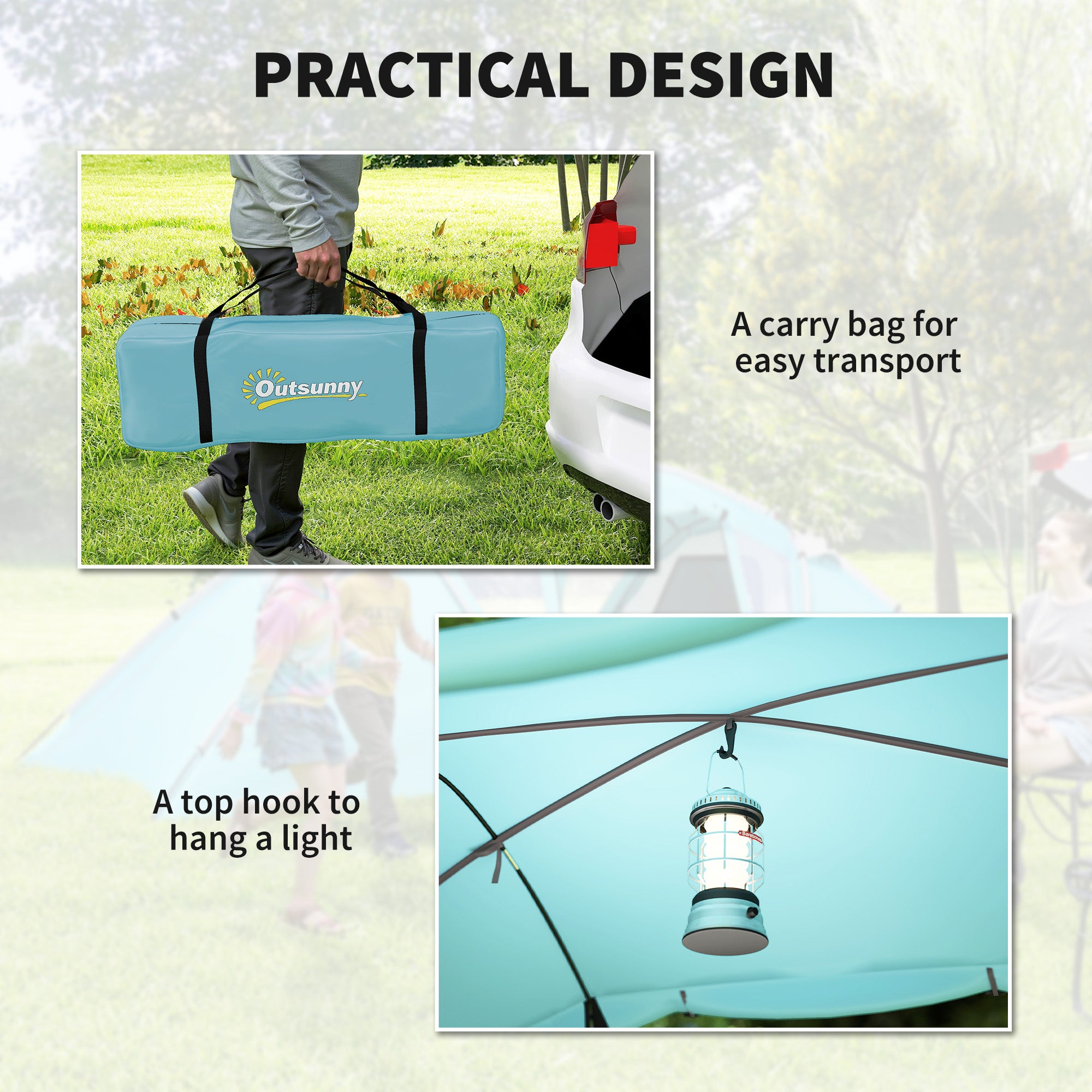 Outsunny 4-6 Man Family Camping Tent w/ 2 Bedrooms and a Living Room, Waterproof Tunnel Tent w/ Sewn In Groundsheet, Doors, Windows, Carry Bag, Blue - North Peak Garden Furniture