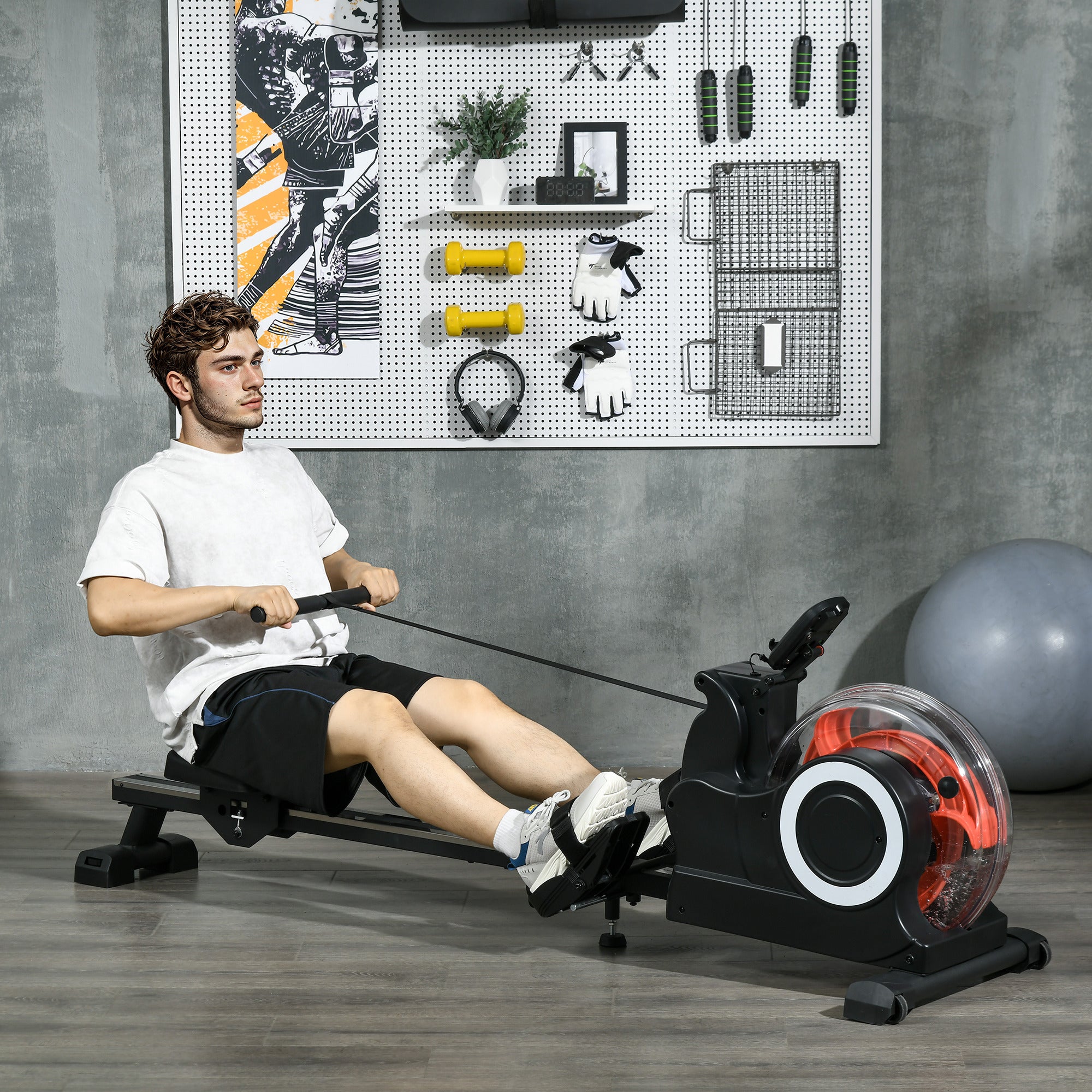 SPORTNOW Foldable Rowing Machine, Water Rower with Wheels, LCD Monitor and Tablet Holder for Cardio Training, Black - North Peak Garden Furniture