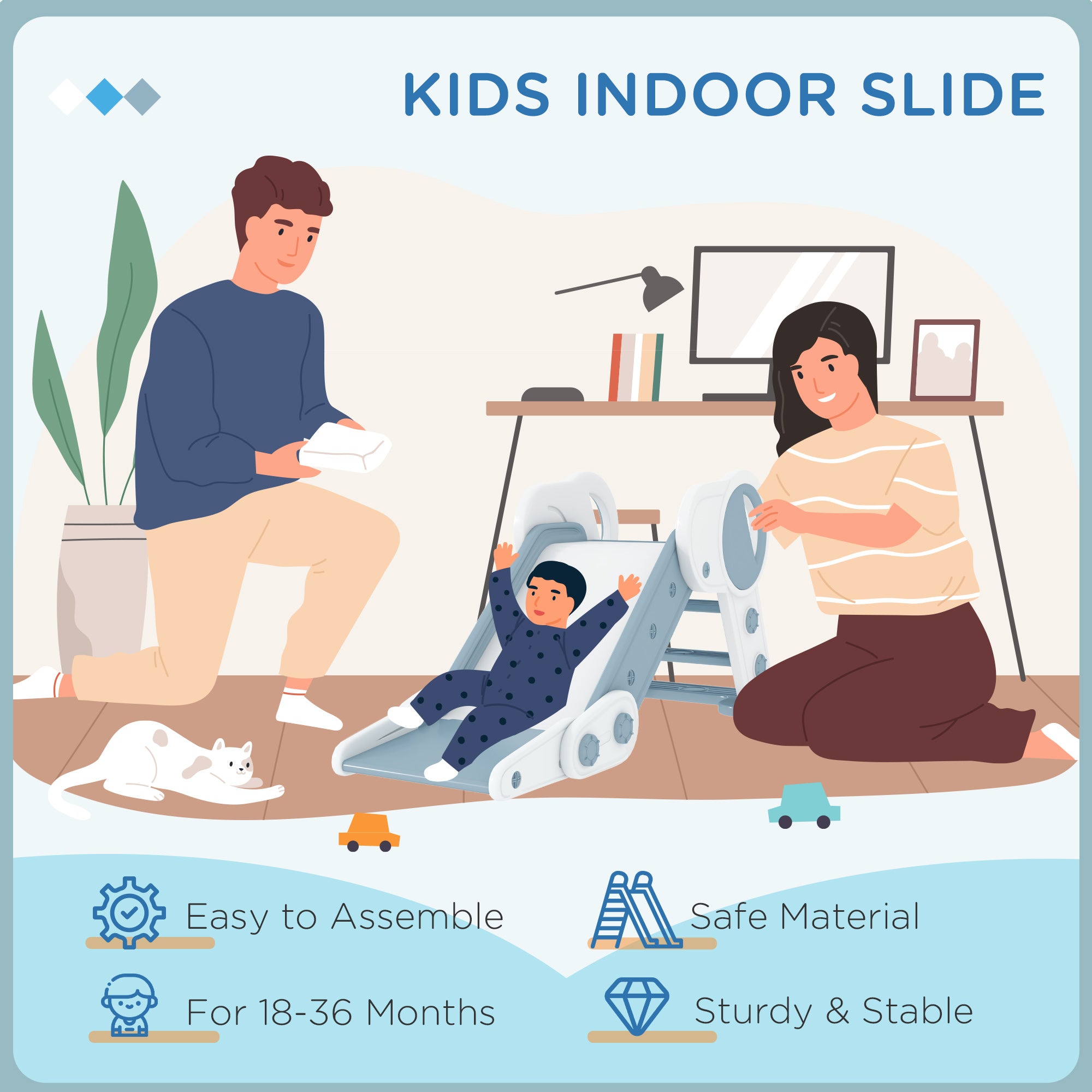 AIYAPLAY Foldable Kids Slide, Freestanding Baby Slide, for Ages 1.5-3 Years - North Peak Garden Furniture