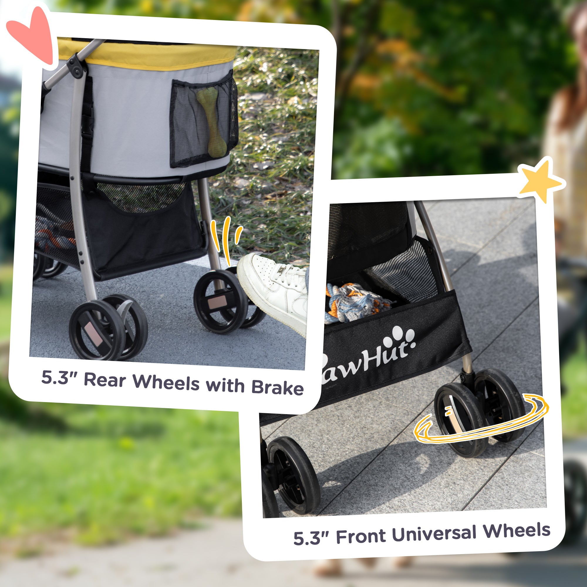 PawHut 3 In 1 Detachable Pet Stroller, for Extra Small and Small Dogs - Yellow - North Peak Garden Furniture