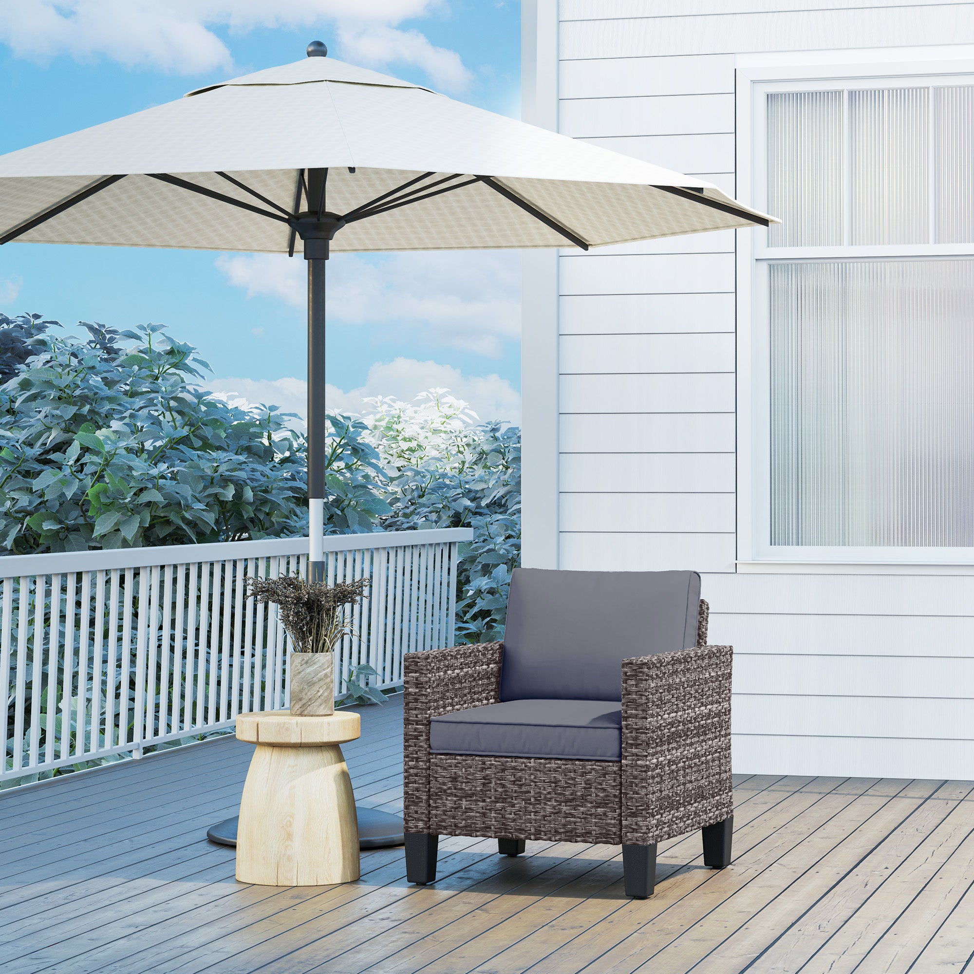 Outsunny Single Rattan Armchair, with Cushions - Mixed Grey - North Peak Garden Furniture