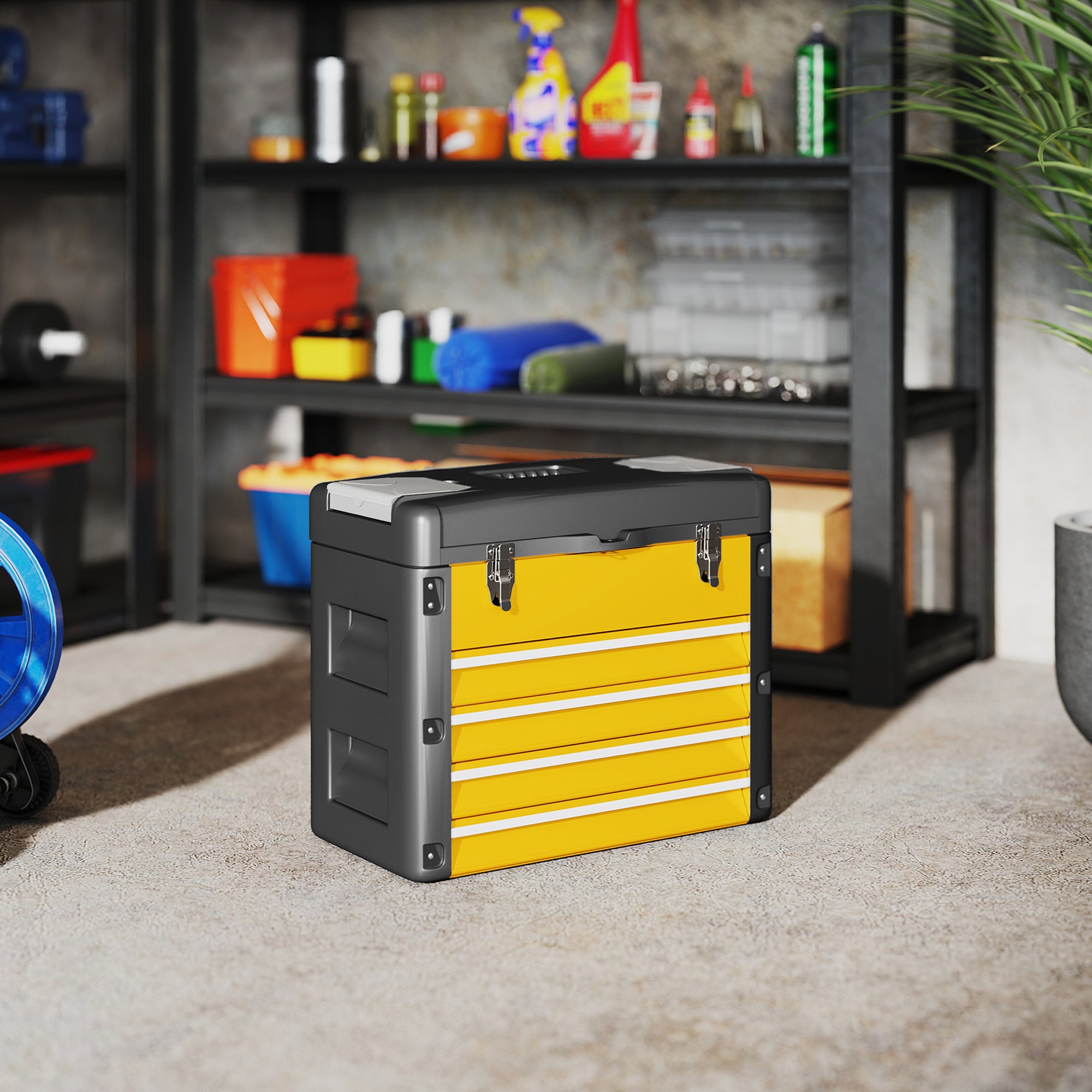 HOMCOM 4 Drawers Large Toolbox - Yellow - North Peak Garden Furniture