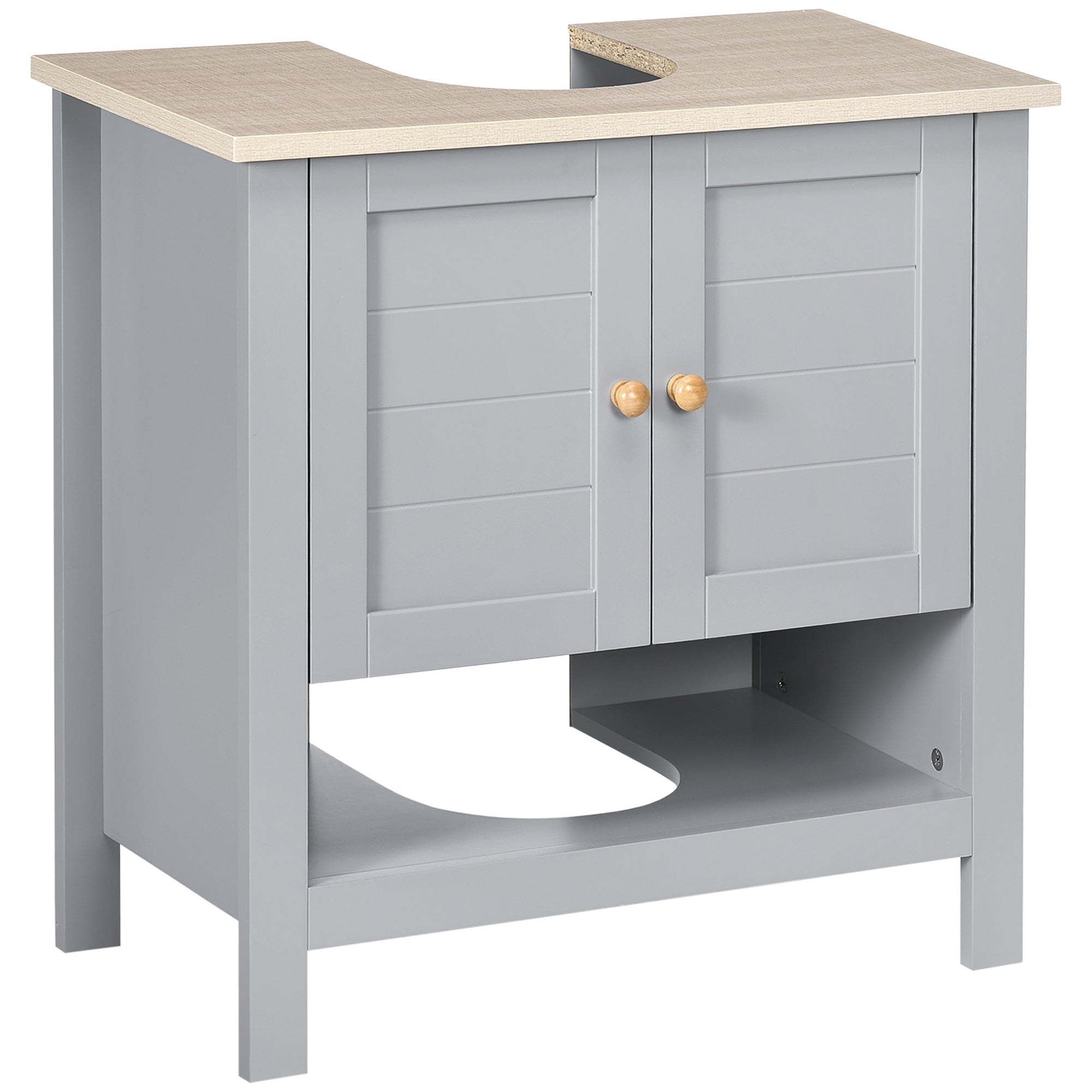 kleankin Under Sink Cabinet, Bathroom Vanity Unit, Pedestal Under Sink Design, Storage Cupboard with Adjustable Shelf, Grey - North Peak Garden Furniture