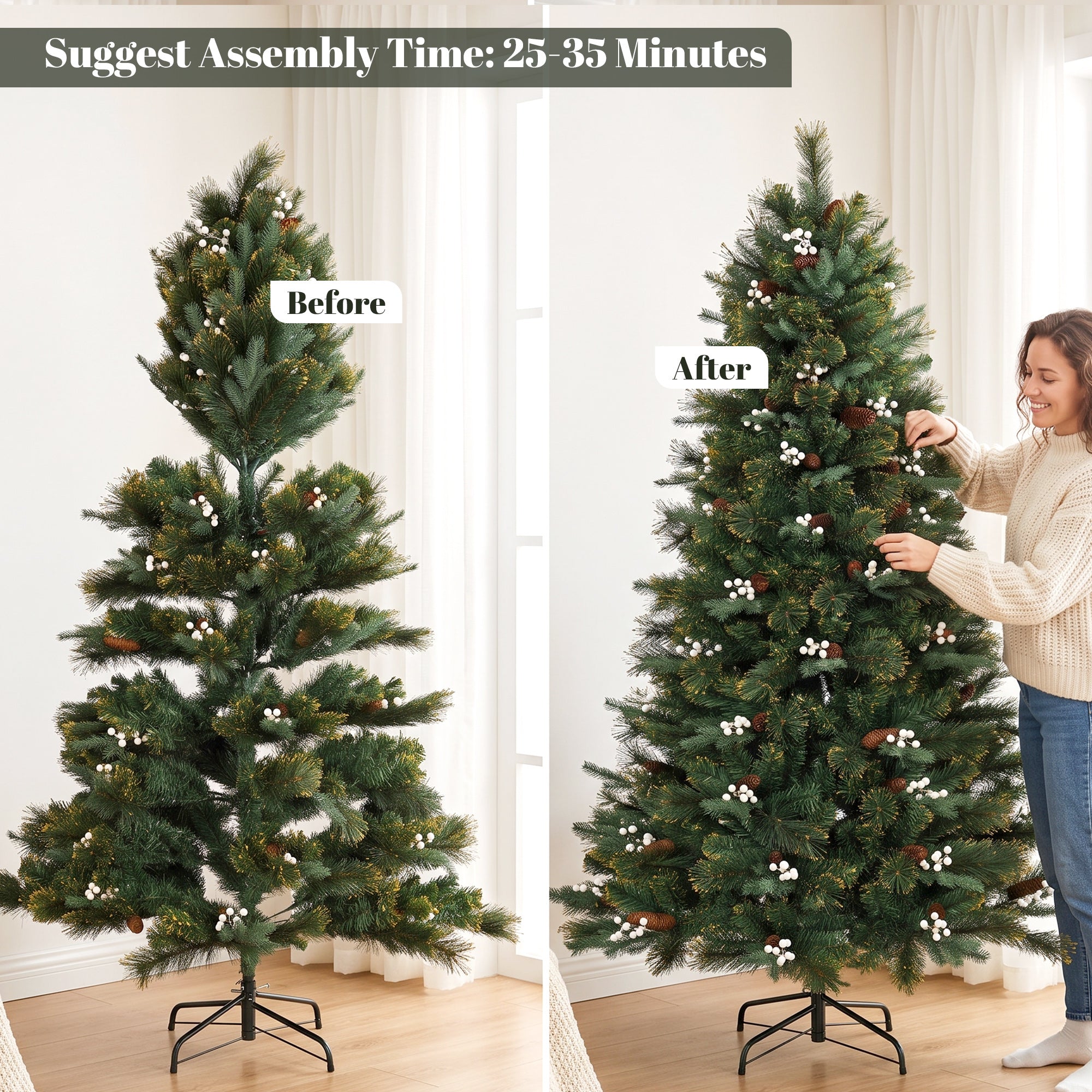 HOMCOM 6ft Artificial Christmas Tree, Fir Hinged Xmas Tree with 716 Branch Tips, Foldable Metal Stand, Easy Assembly, Green