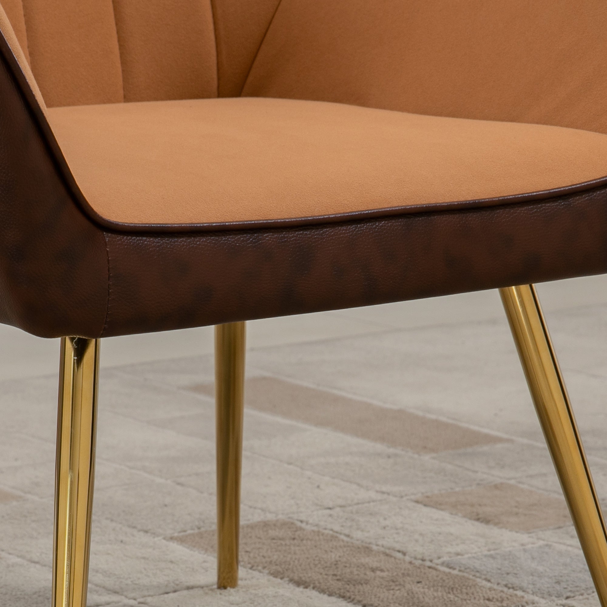 HOMCOM Velvet Armchairs, Upholstered Accent Chairs with Golden Steel Legs, Modern Vanity Chairs for Living Room and Bedroom, Set of 2, Light Brown - North Peak Garden Furniture