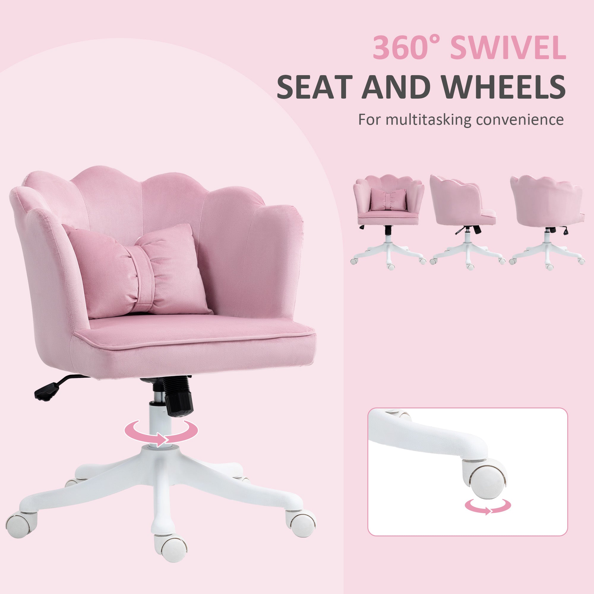 HOMCOM Velvet-Feel Petal Back Office Chair - Pink - North Peak Garden Furniture
