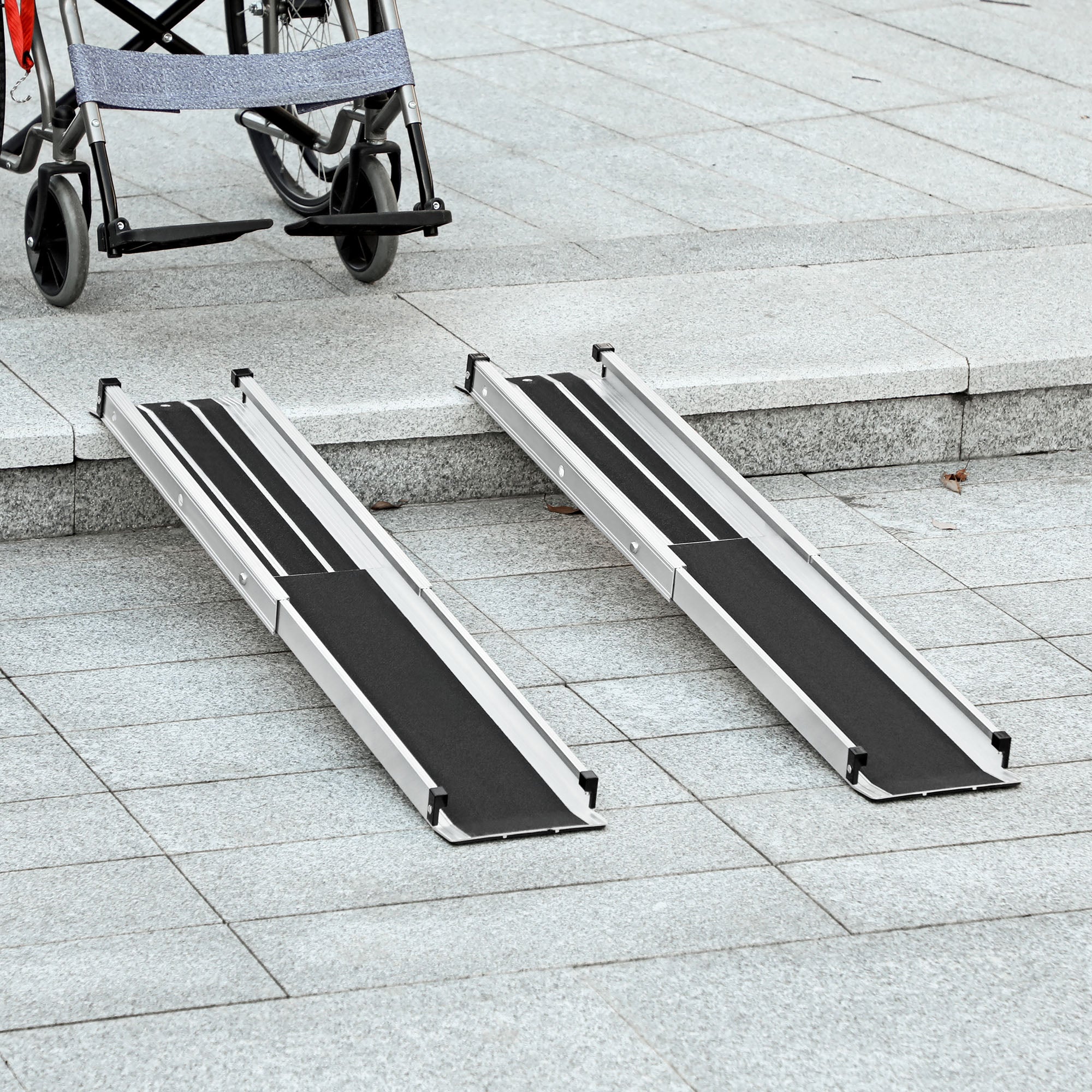 HOMCOM Set of Two 122cm Three-Level Aluminium Wheelchair Ramps - North Peak Garden Furniture