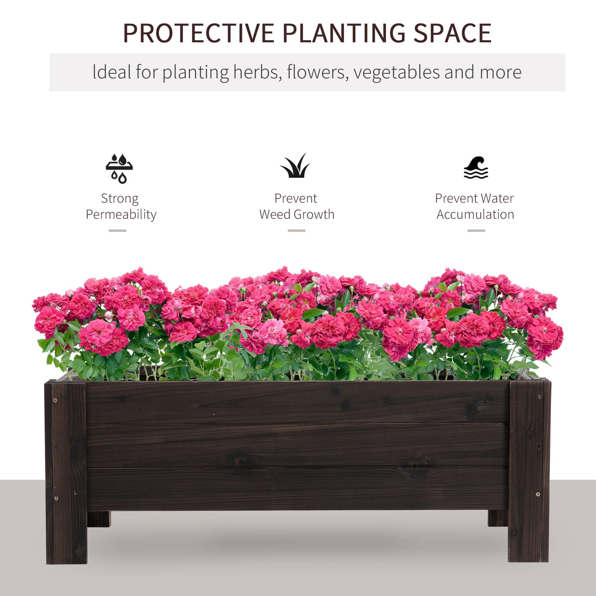 Outsunny 58L Garden Raised Bed Planter Grow Containers for Outdoor Patio Plant Flower Vegetable Pot Fir Wood, 100 x 36.5 x 36 cm - North Peak Garden Furniture