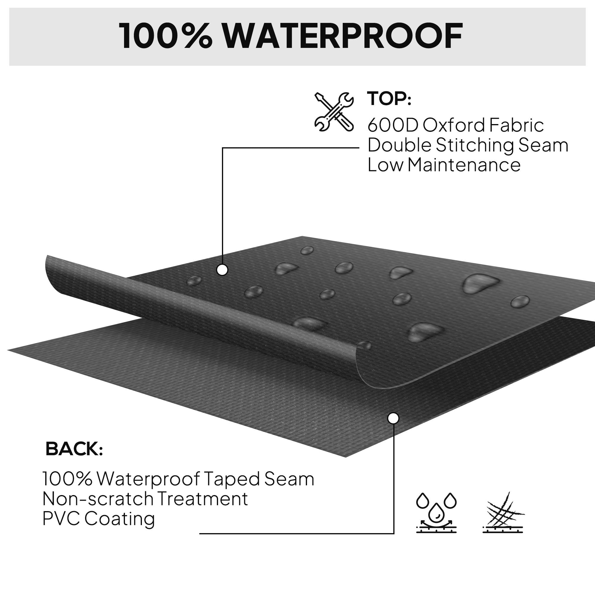 Outsunny 600D Oxford Outdoor Garden Furniture Sofa Set Cover, Waterproof Anti-UV Rattan Sun Lounger Protection Protector Cover, 275L x 205W x 90Hcm, Black - North Peak Garden Furniture
